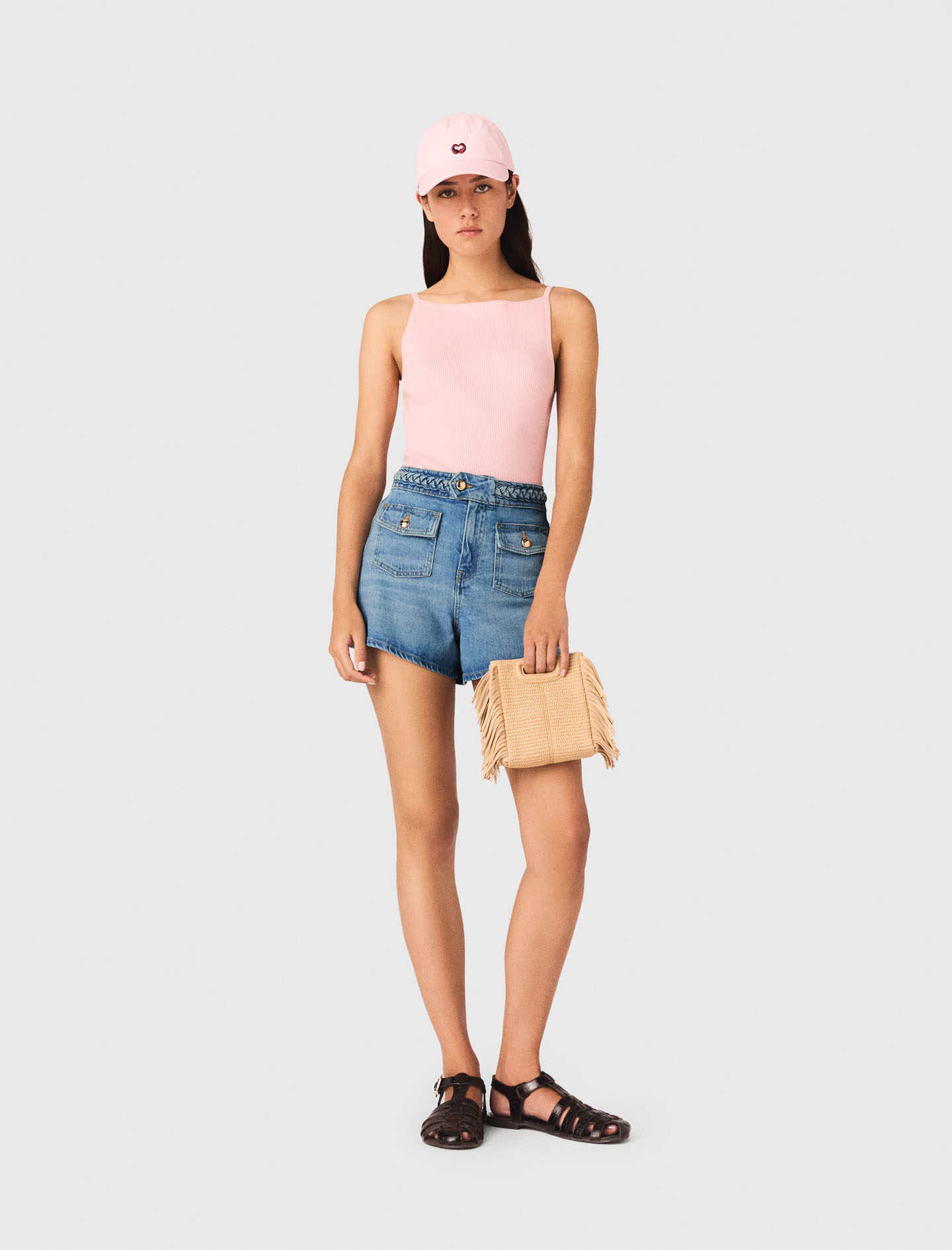 Braided Denim Shorts - Blue - Size 14 - Maje