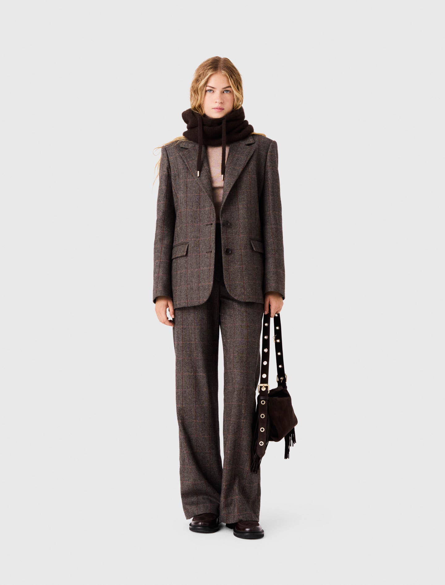 Belted Suit Jacket - Brown - Size 10 - Maje