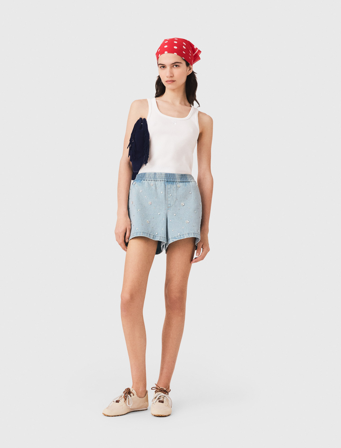 Floral Denim Shorts - Blue - Size 8 - Maje