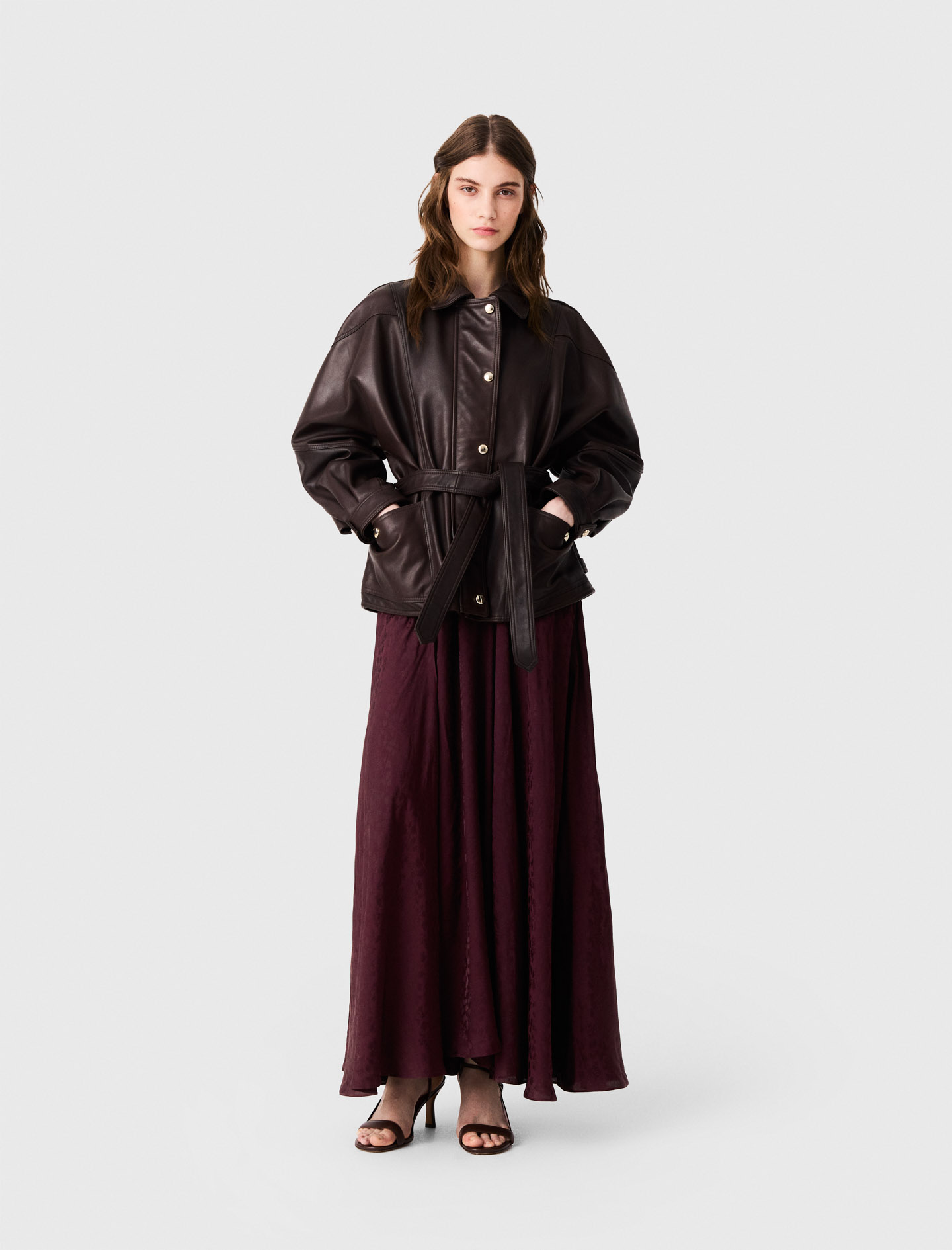 Oversize Gold-button Leather Jacket - Brown - Size 10 - Maje