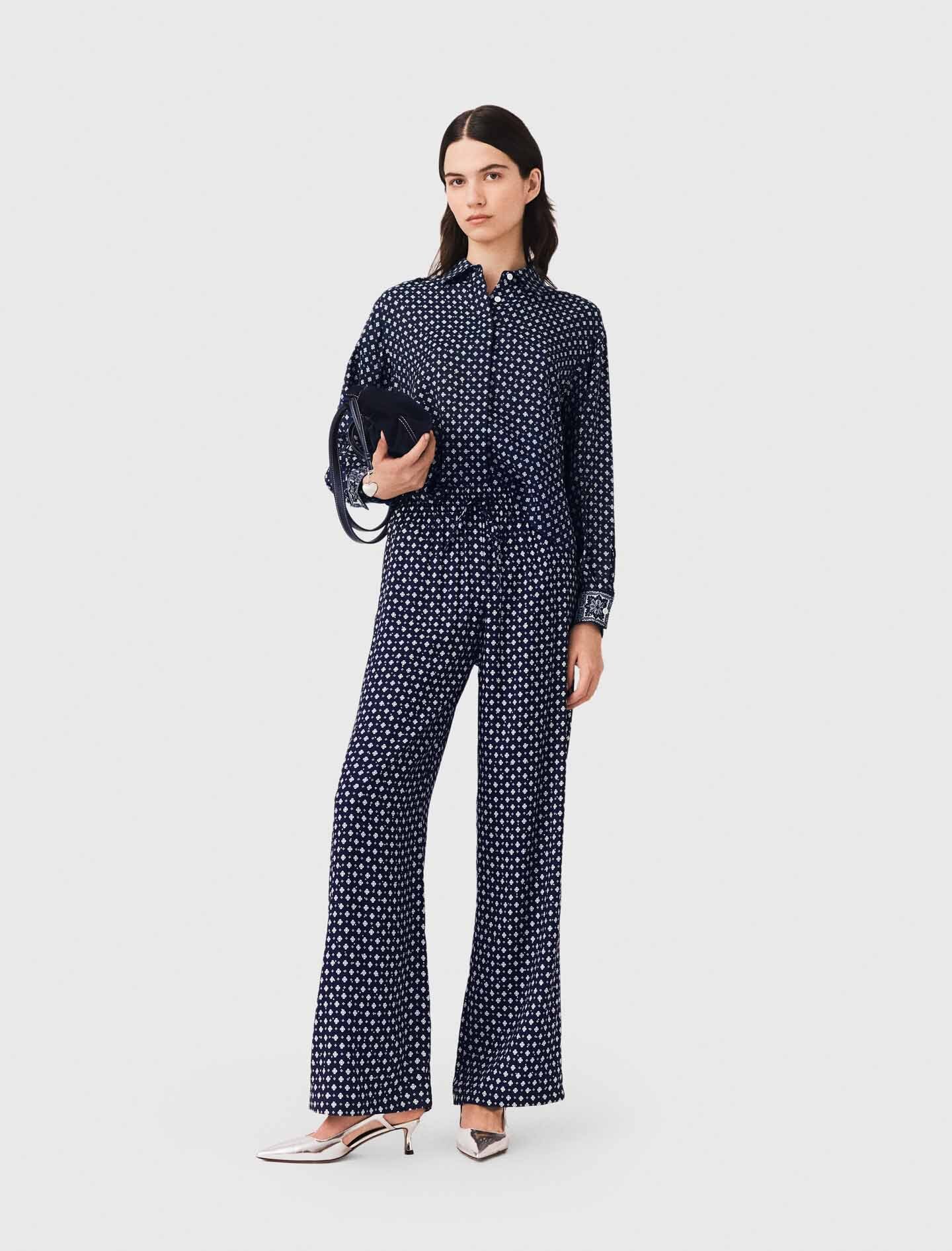 Patterned Rhinestone Trousers - Navy Loungewear - Size 12 - Maje