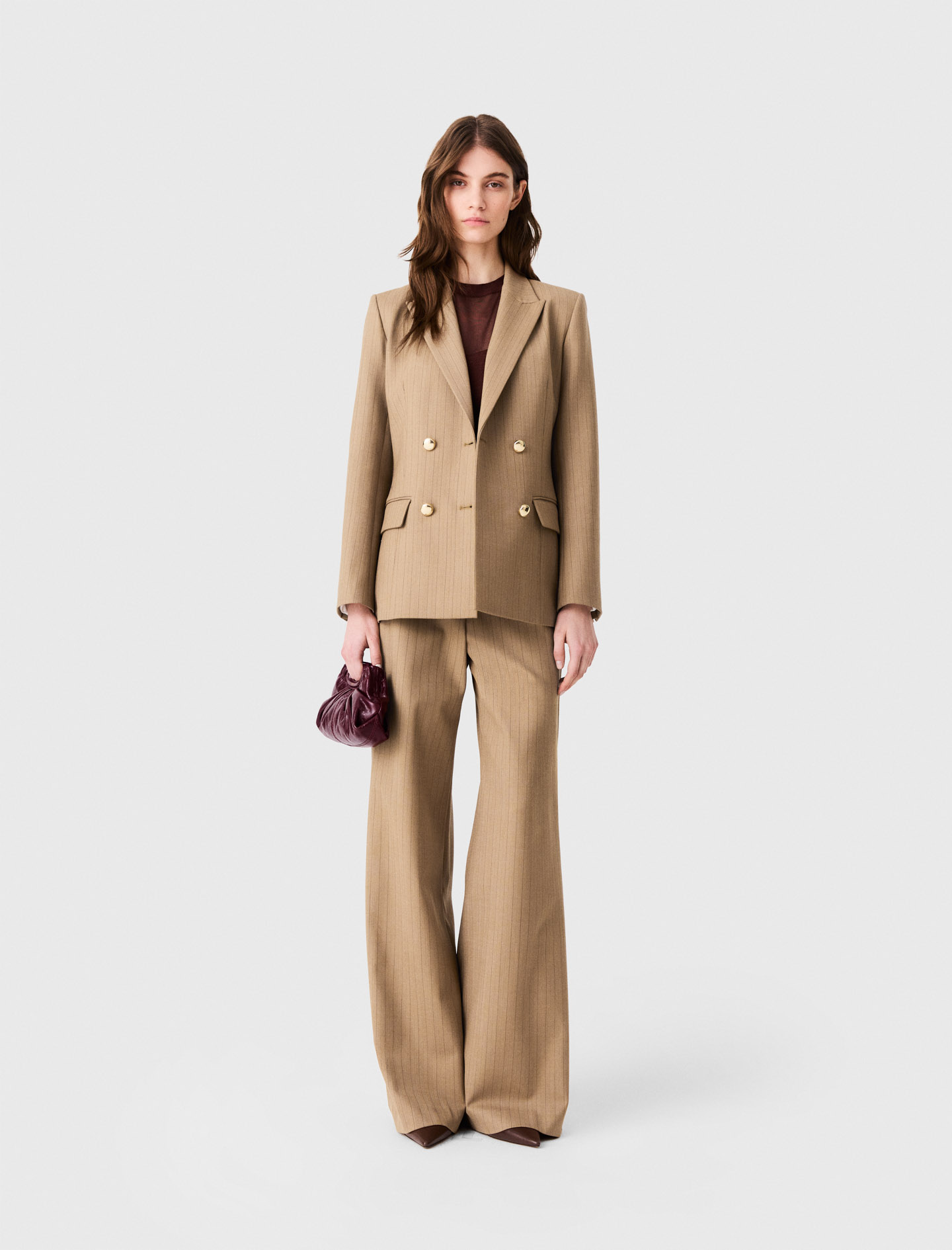Double-breasted Suit Jacket - Beige - Size 14 - Maje