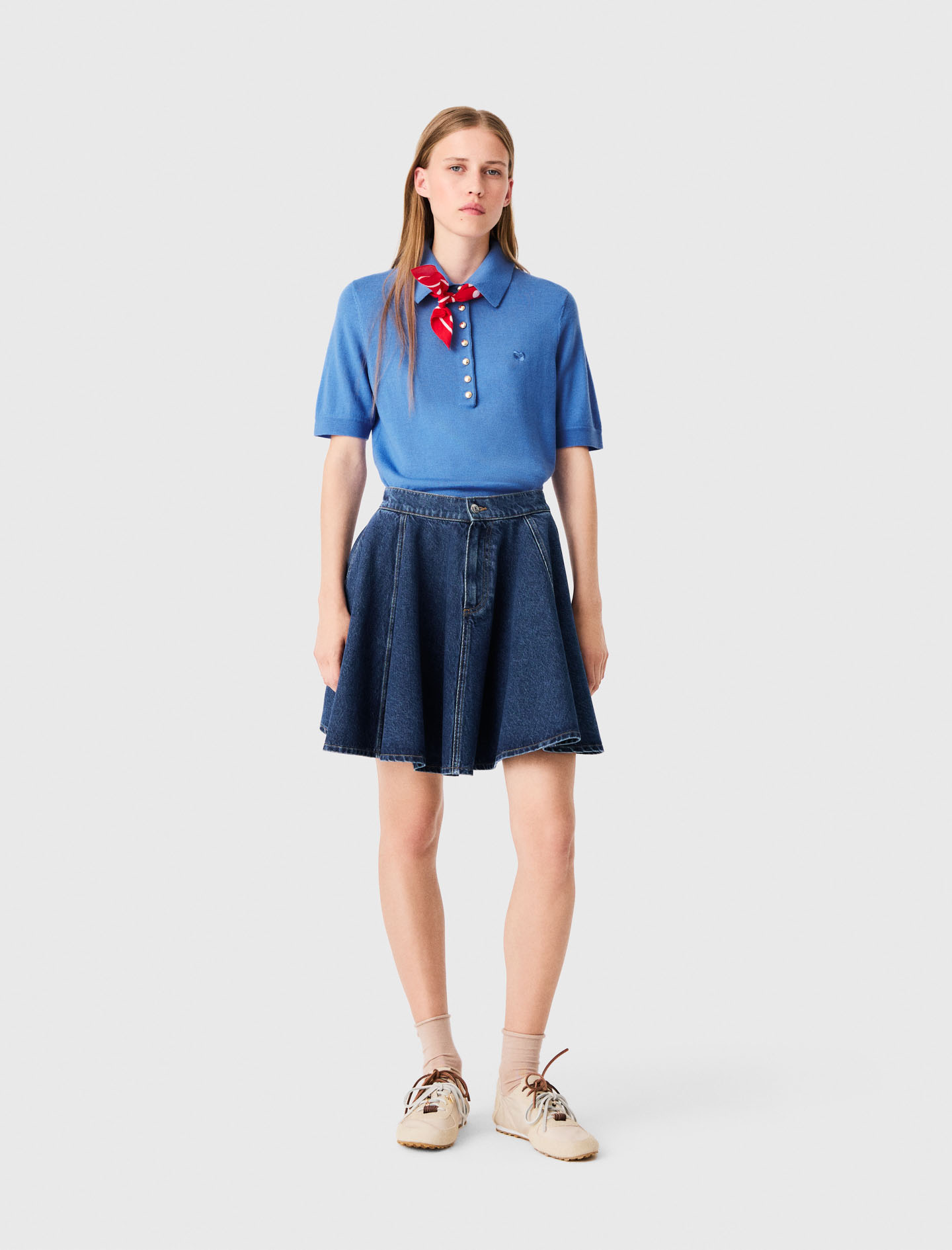 Short Flared Denim Skirt - Blue - Size 10 - Maje