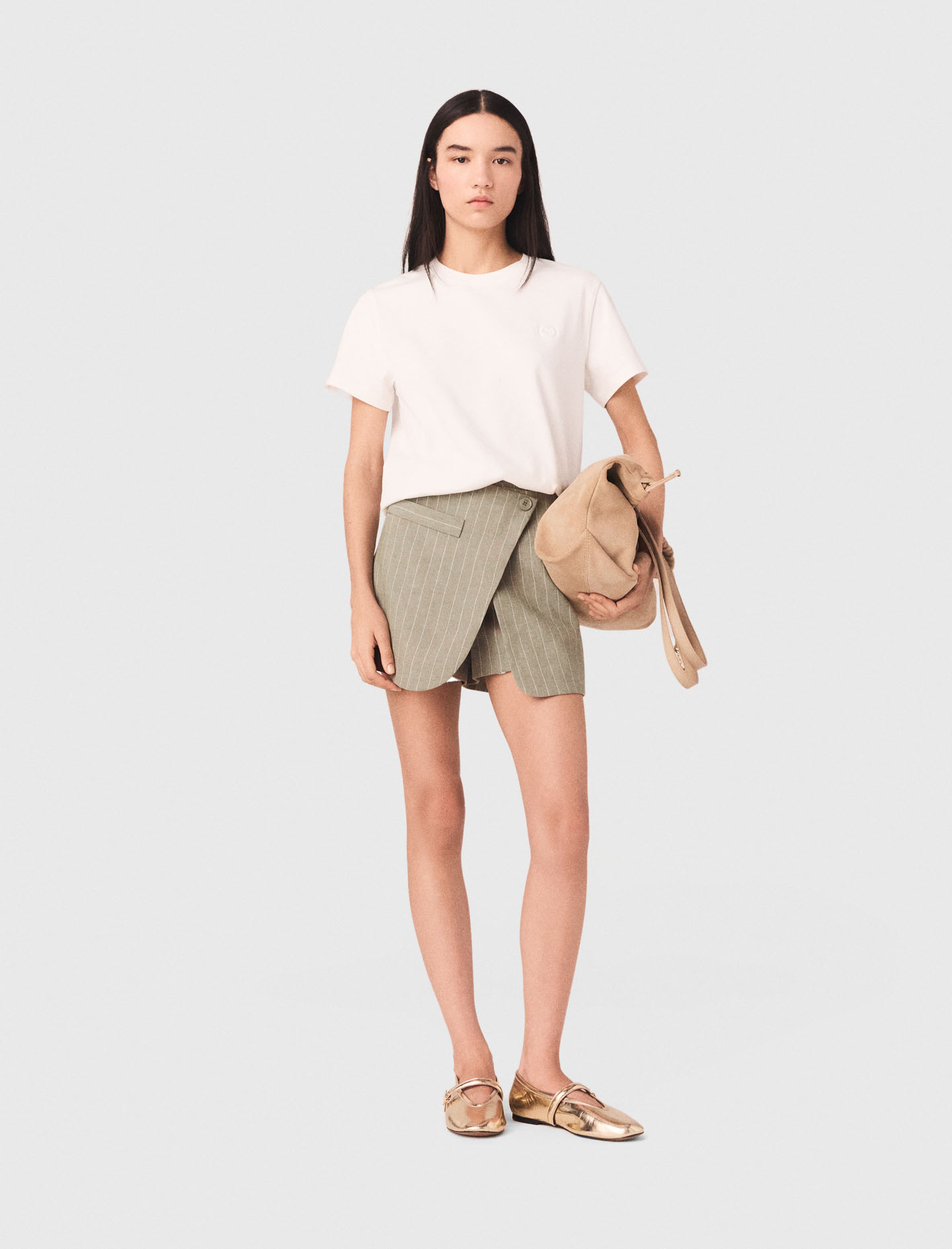 Layered Linen Blend Shorts - Khaki - Size 8 - Maje
