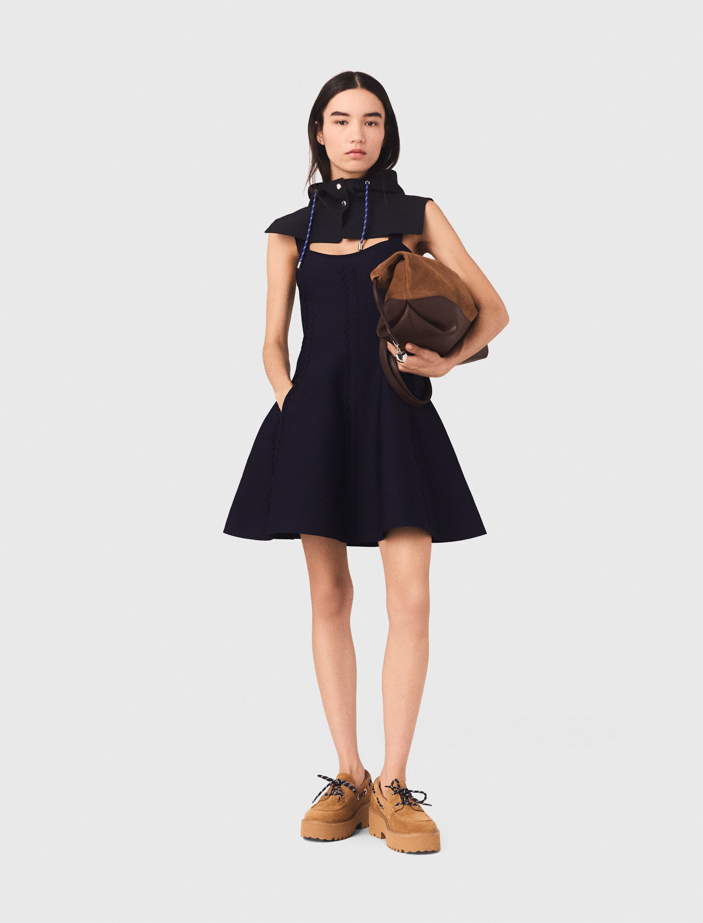 Short Knitted Skater Dress - Navy - Size 8 - Maje