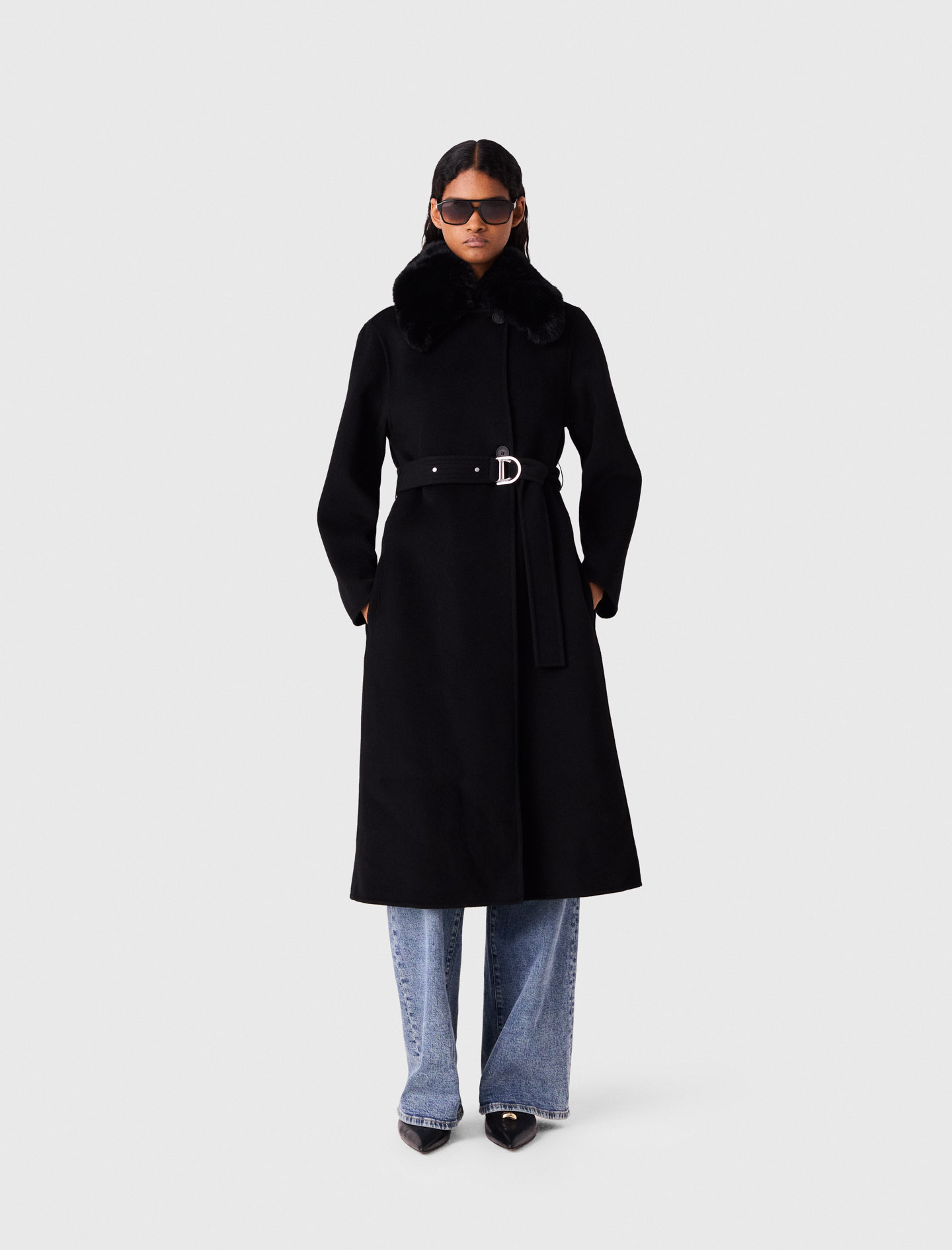Double-faced Coat With Removable Collar - Black - Size 6 - Maje