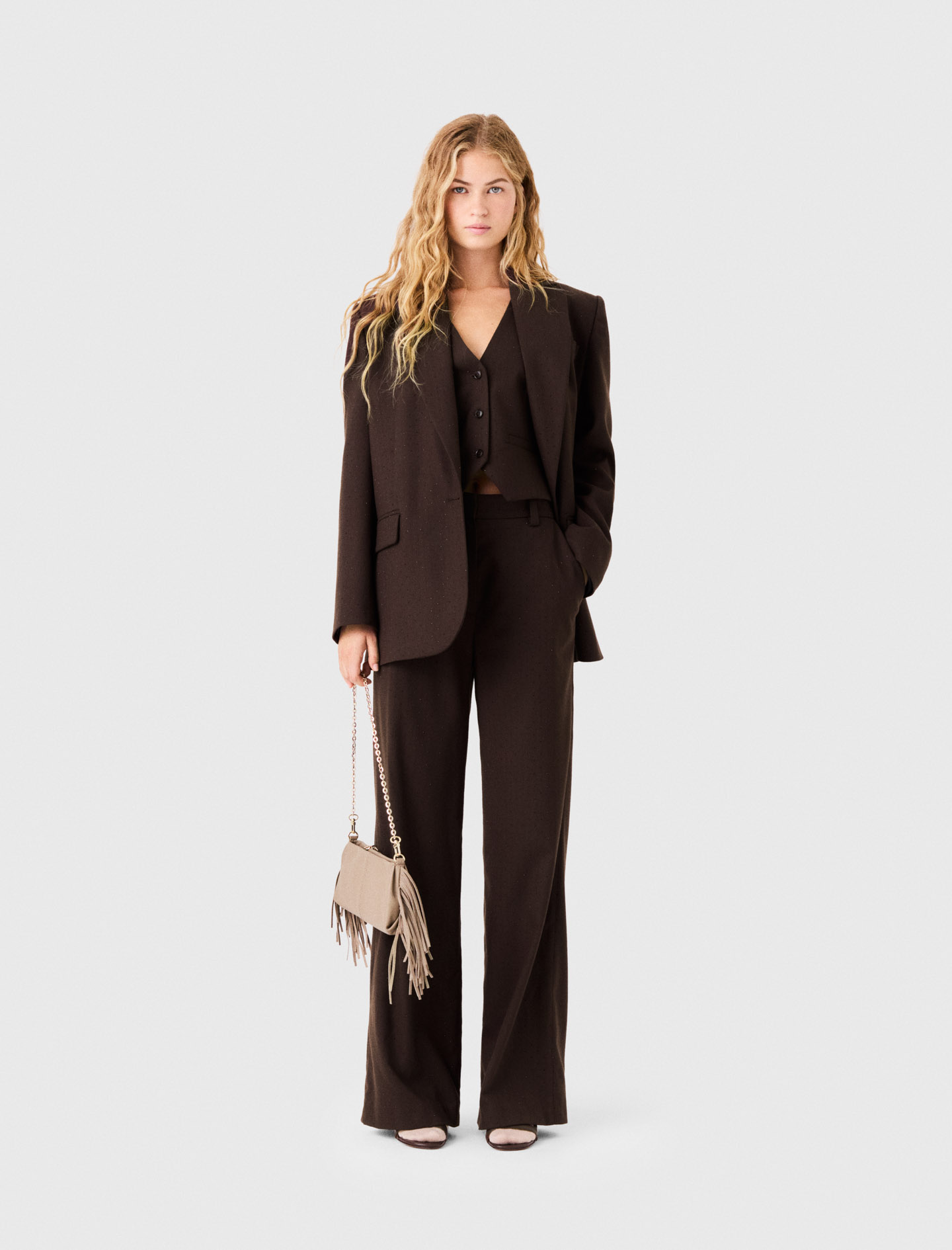 Rhinestone Suit Trousers - Brown - Size 12 - Maje