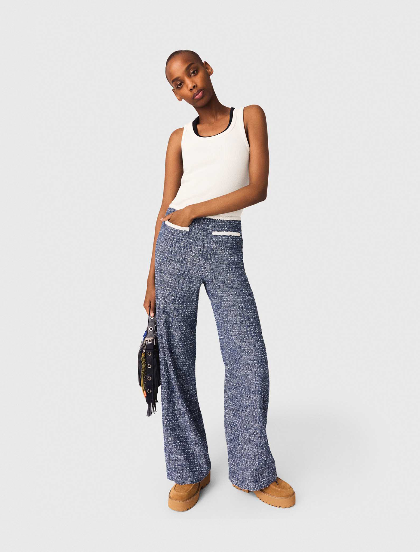Tweed Trousers - Navy - Size 8 - Maje