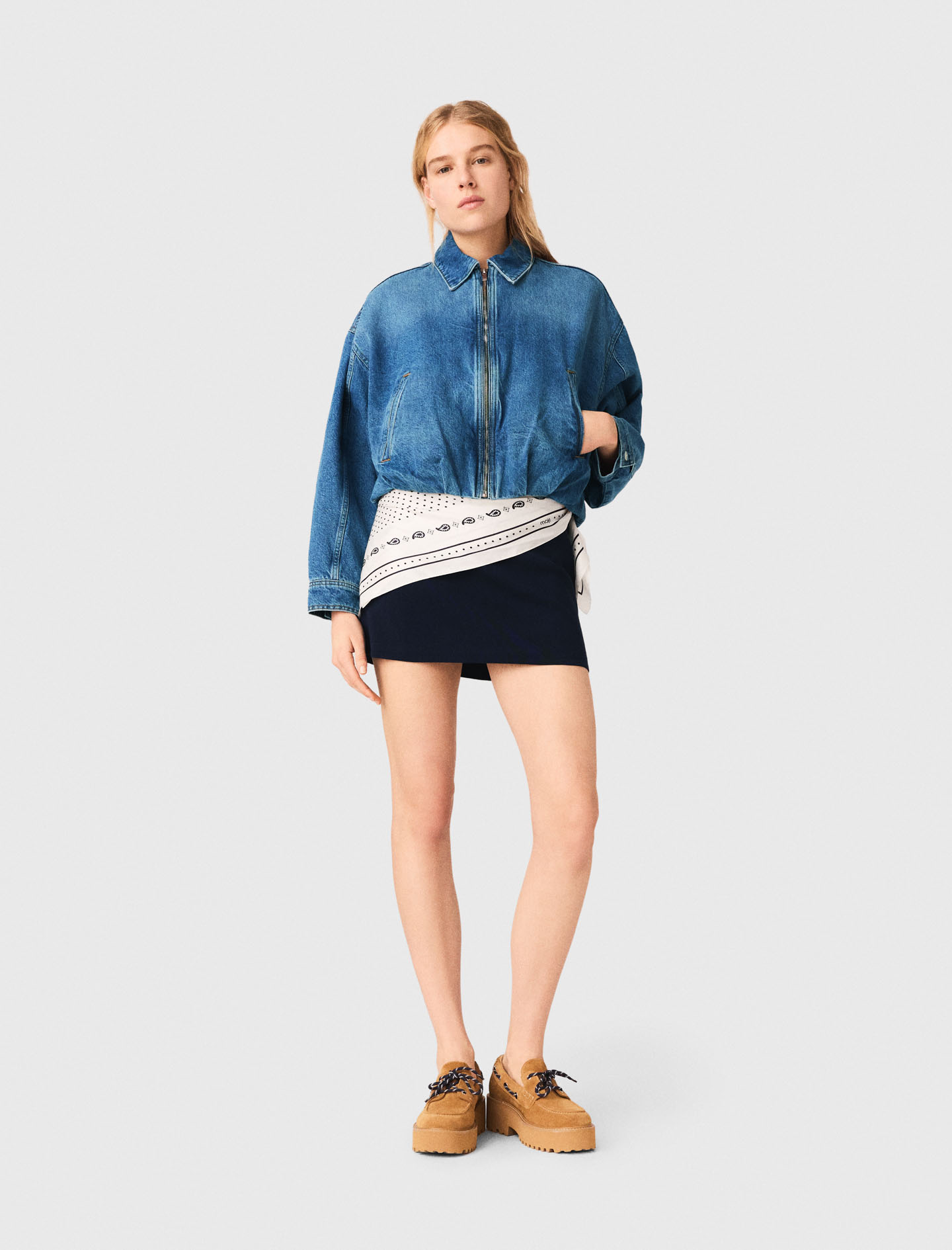Denim Bomber Jacket - Blue - Size 8 - Maje