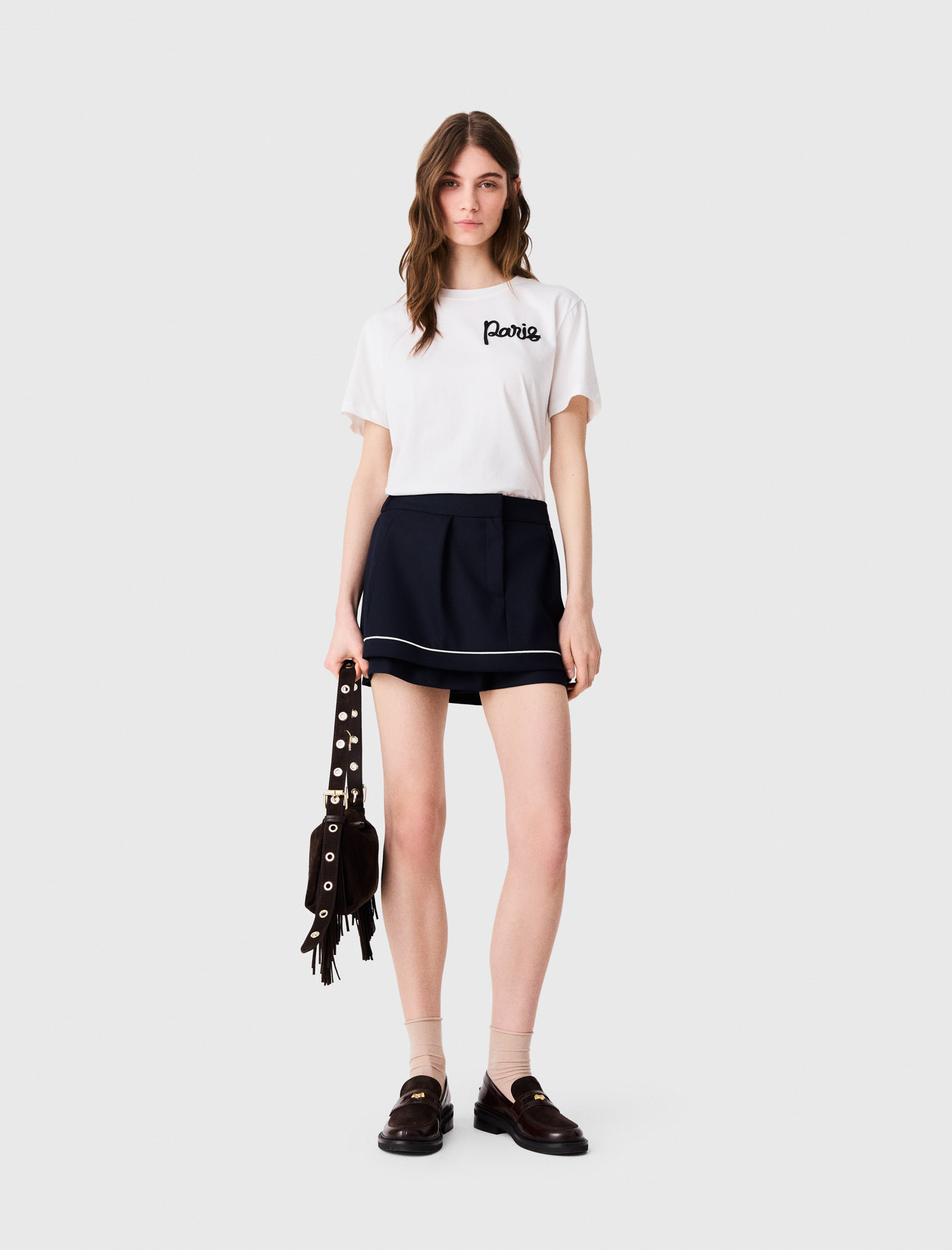 T-Shirt With Embroidered Paris Logo - White - Size 8 - Maje