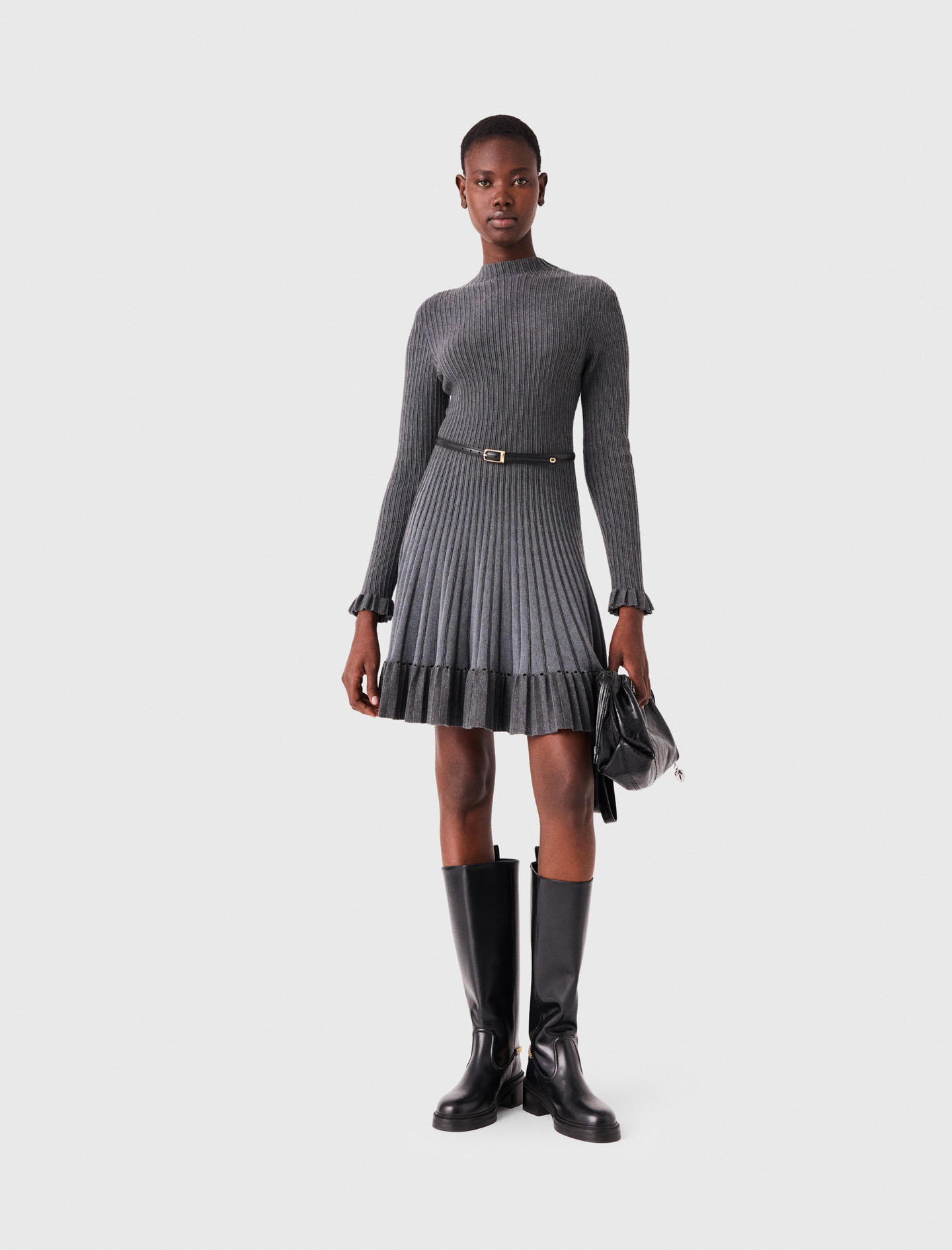Short Gradient Knit Dress - Grey - Size 8 - Maje