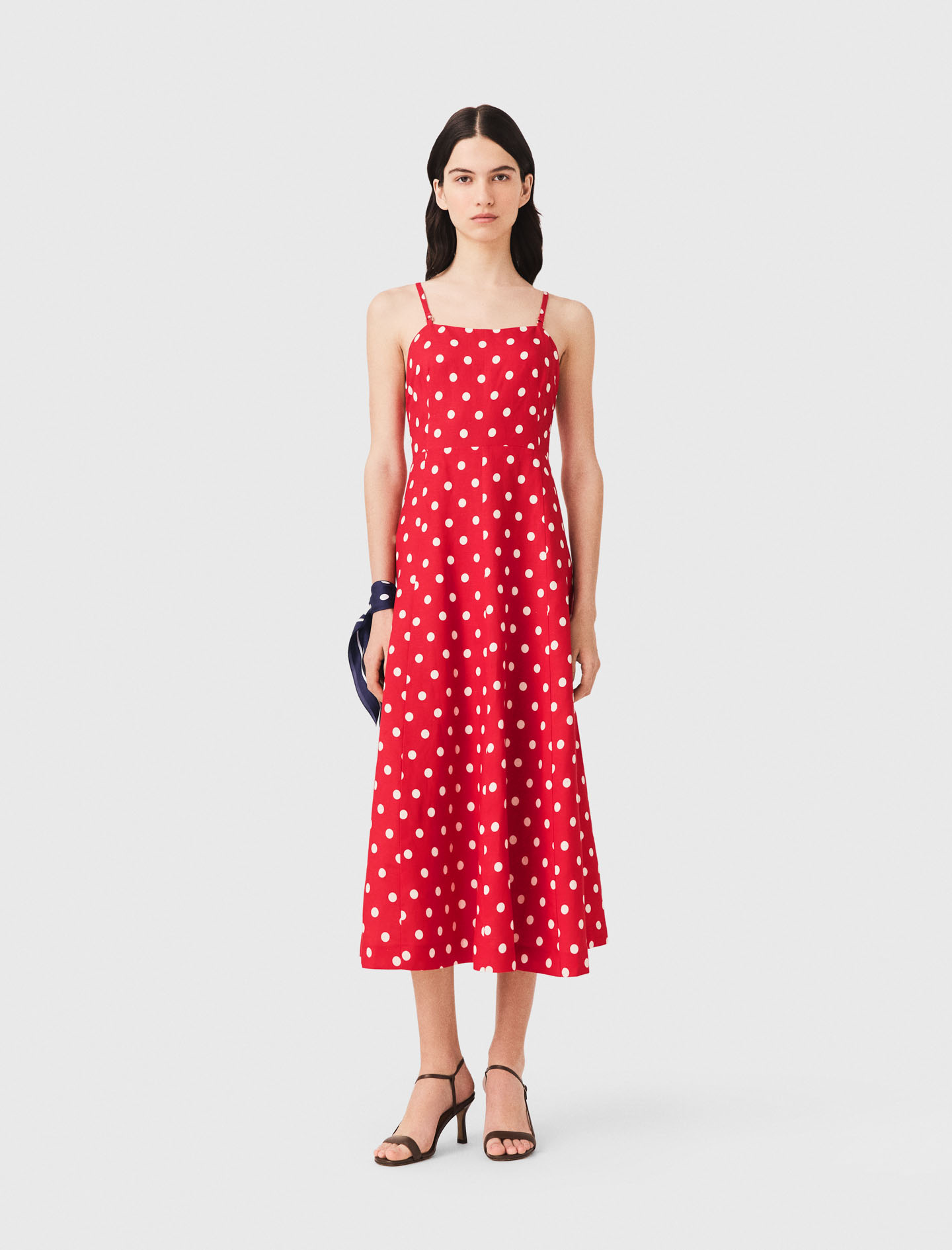 Backless Linen-blend Maxi Dress - Red Dots Print - Size 8 - Maje