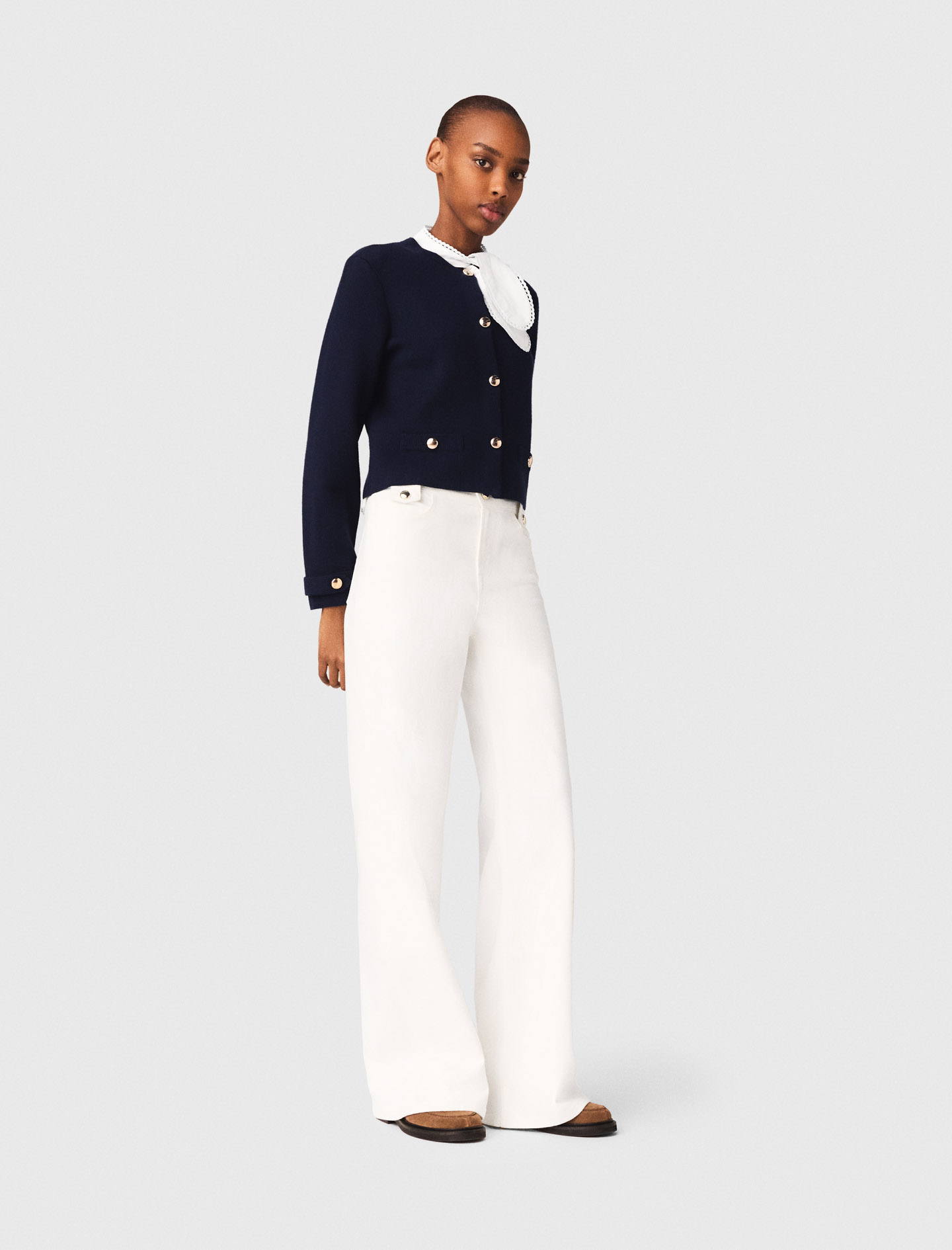 Detachable Embroidered Collar Cardi - Navy - Size 12 - Maje