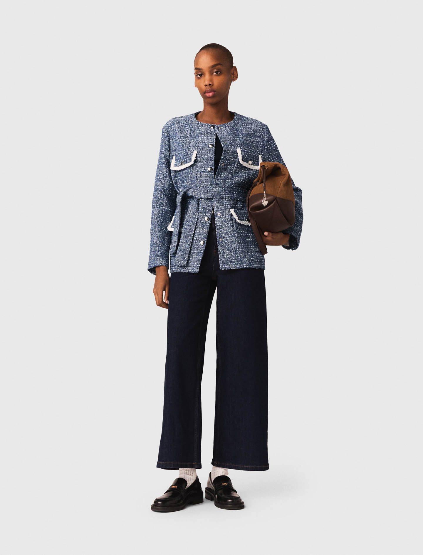 4-pocket Tweed Jacket - Blue - Size 10 - Maje