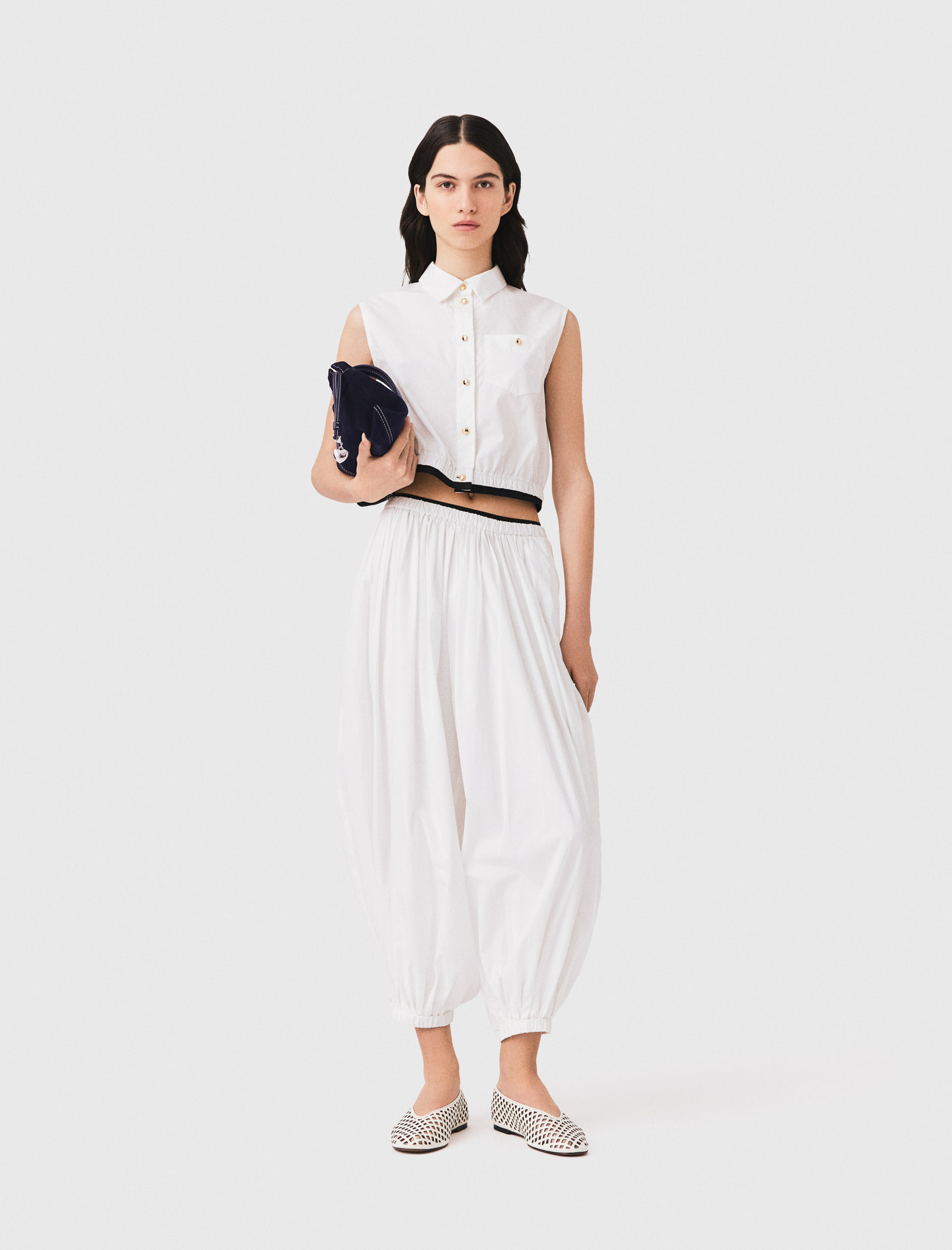 Cropped Sleeveless Shirt - White - Size 6 - Maje