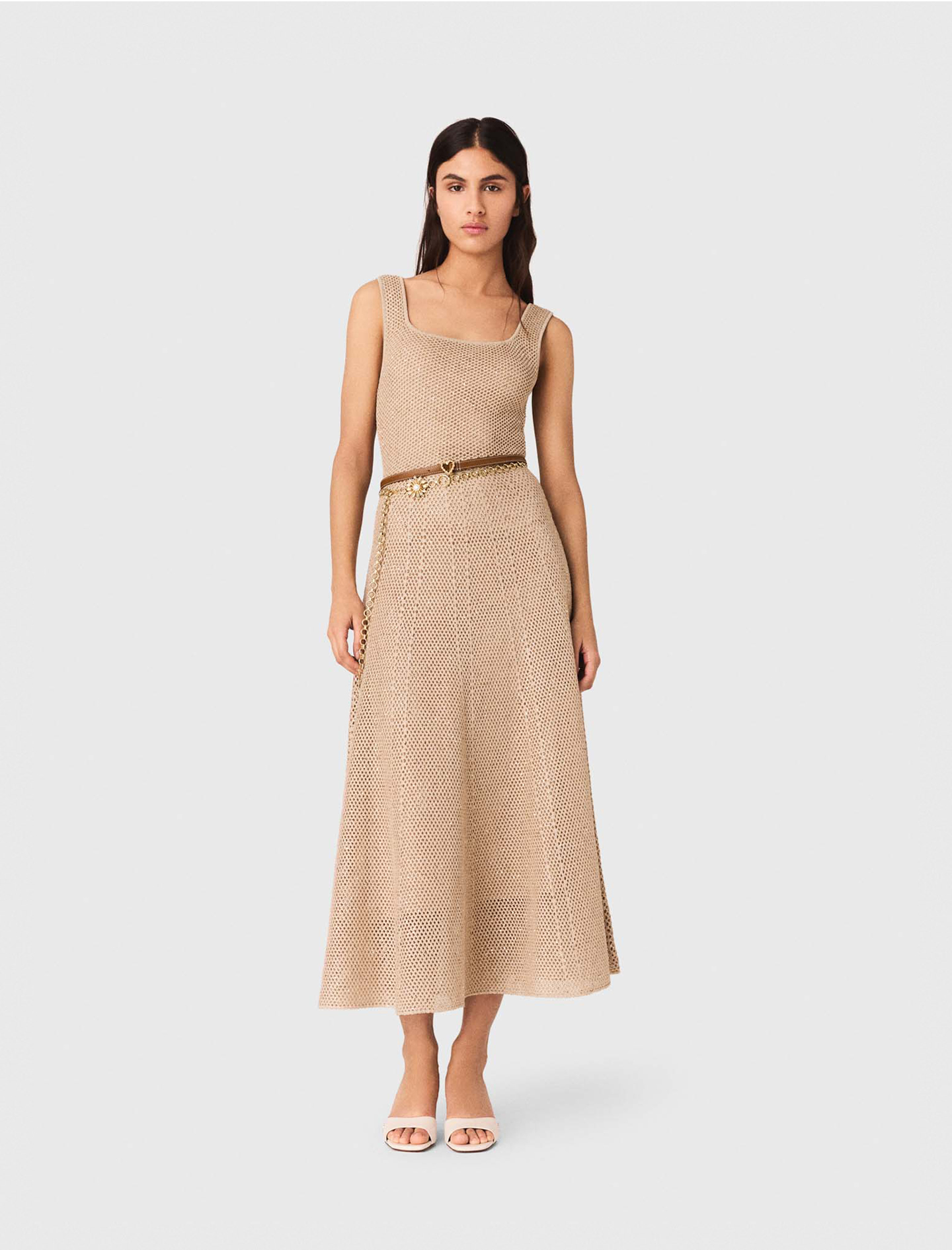 Rhinestone Knit Maxi Dress - Beige - Size 12 - Maje