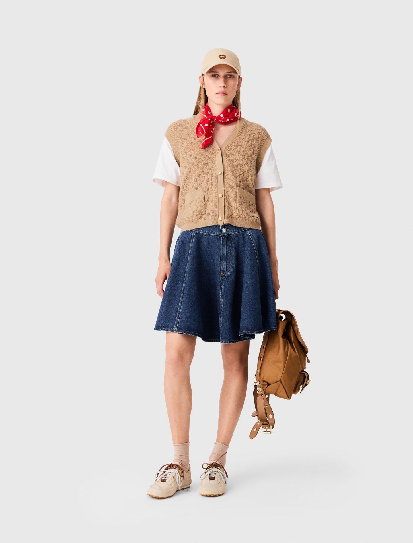 2-in-1 Effect Cardigan - Camel - Size 12 - Maje