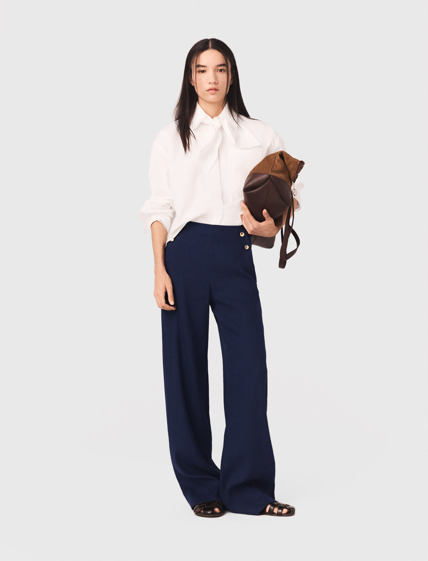 Linen-blend Sailor Trousers - Navy - Size 8 - Maje