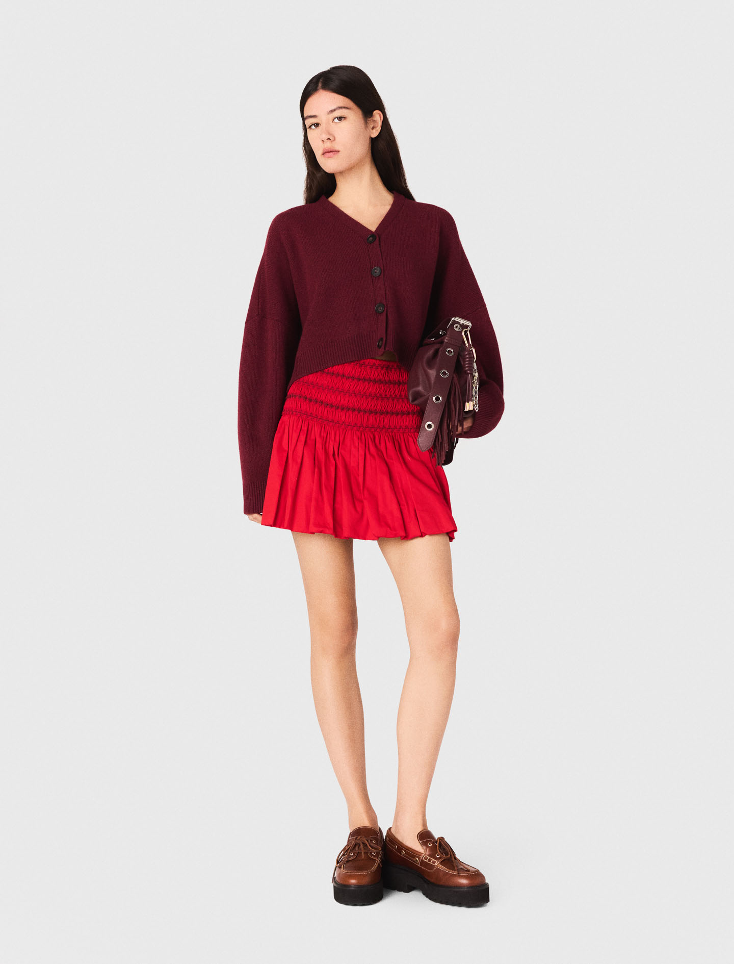 Bubble Skirt With Smocked Waist - Red - Maje