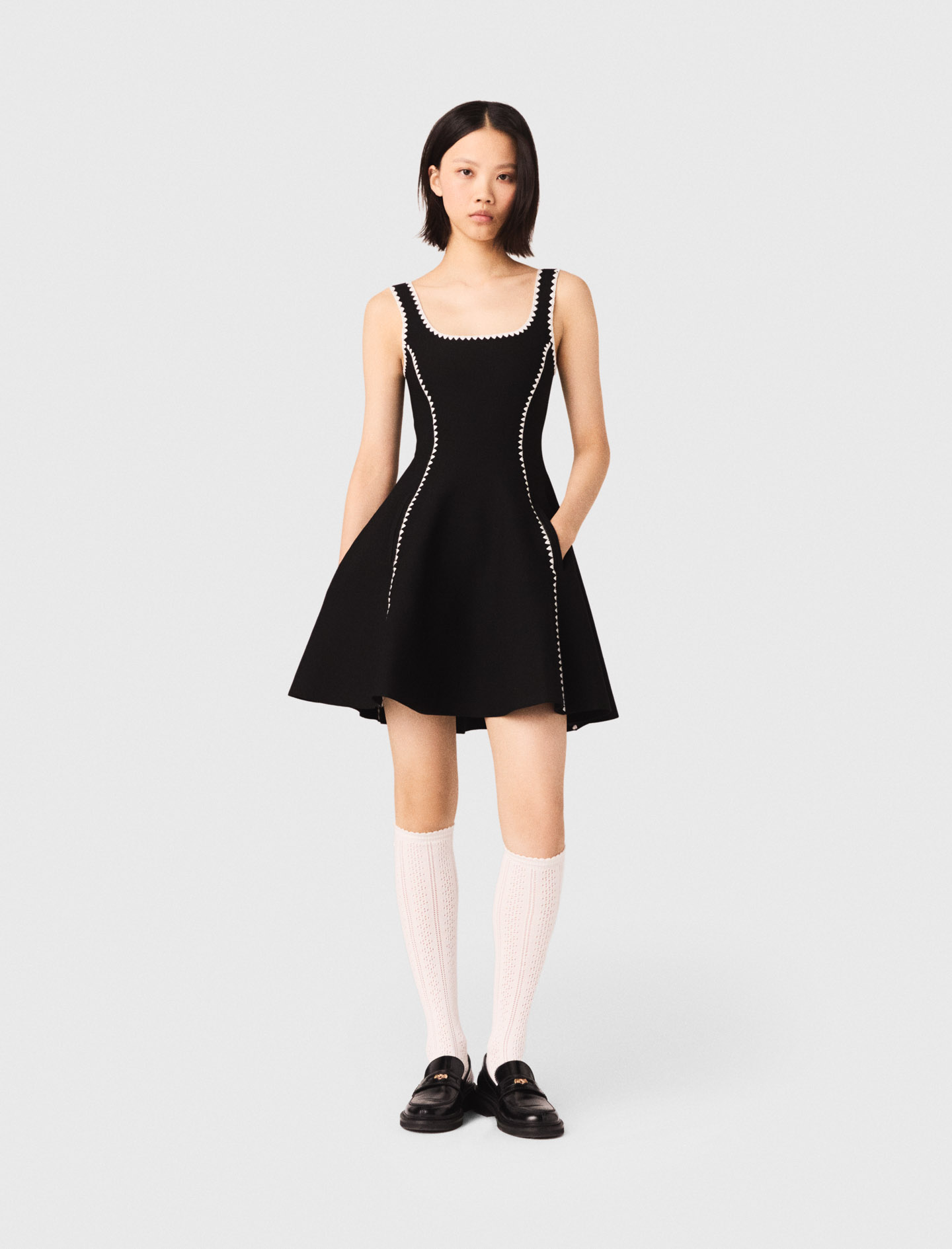 Short Dress With Topstitch Details - Black - Size 14 - Maje