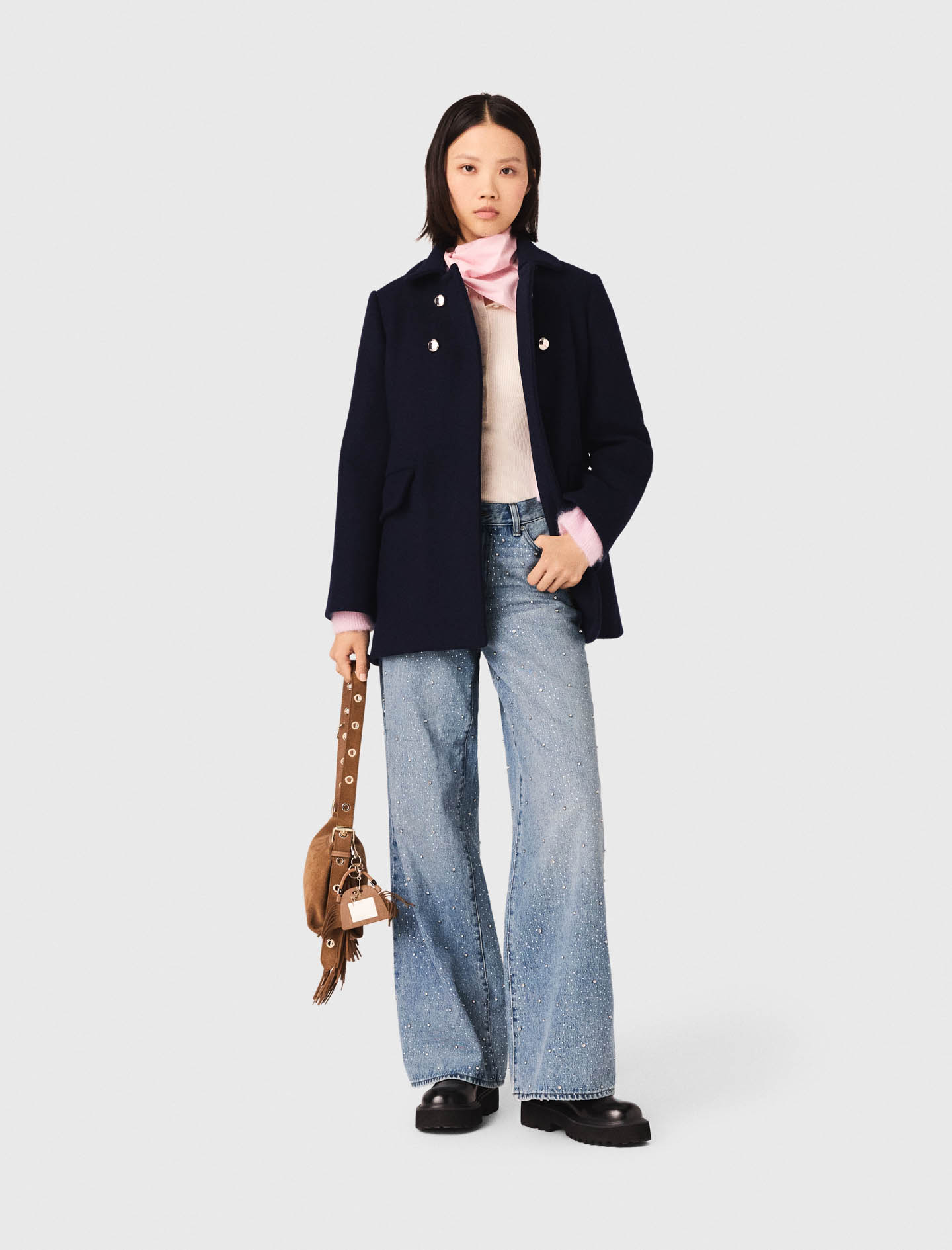 Wool Blend Coat - Navy - Size 12 - Maje
