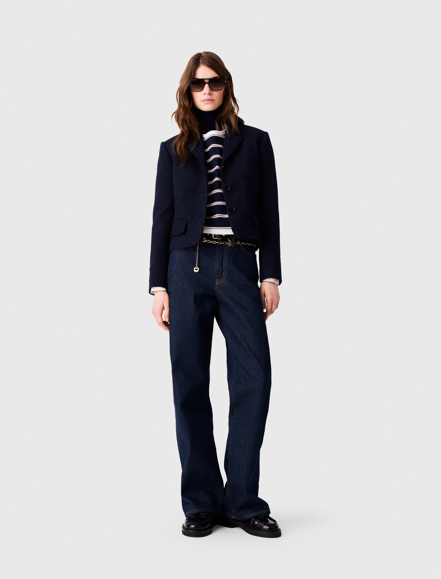 Cropped Suit Jacket - Navy - Size 14 - Maje
