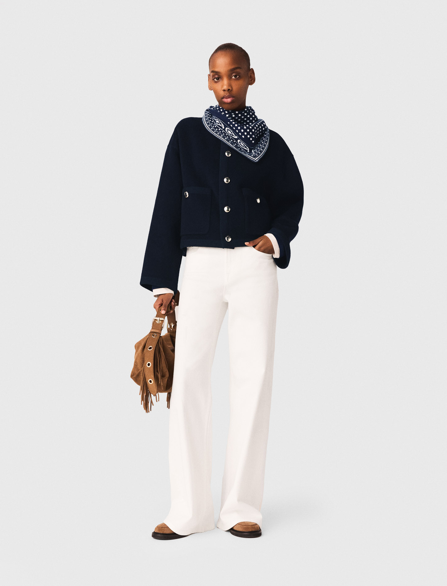Double faced Jacket Braided Trim Navy For Women Maje Double faced Jacket Braided Trim Navy For Women Maje