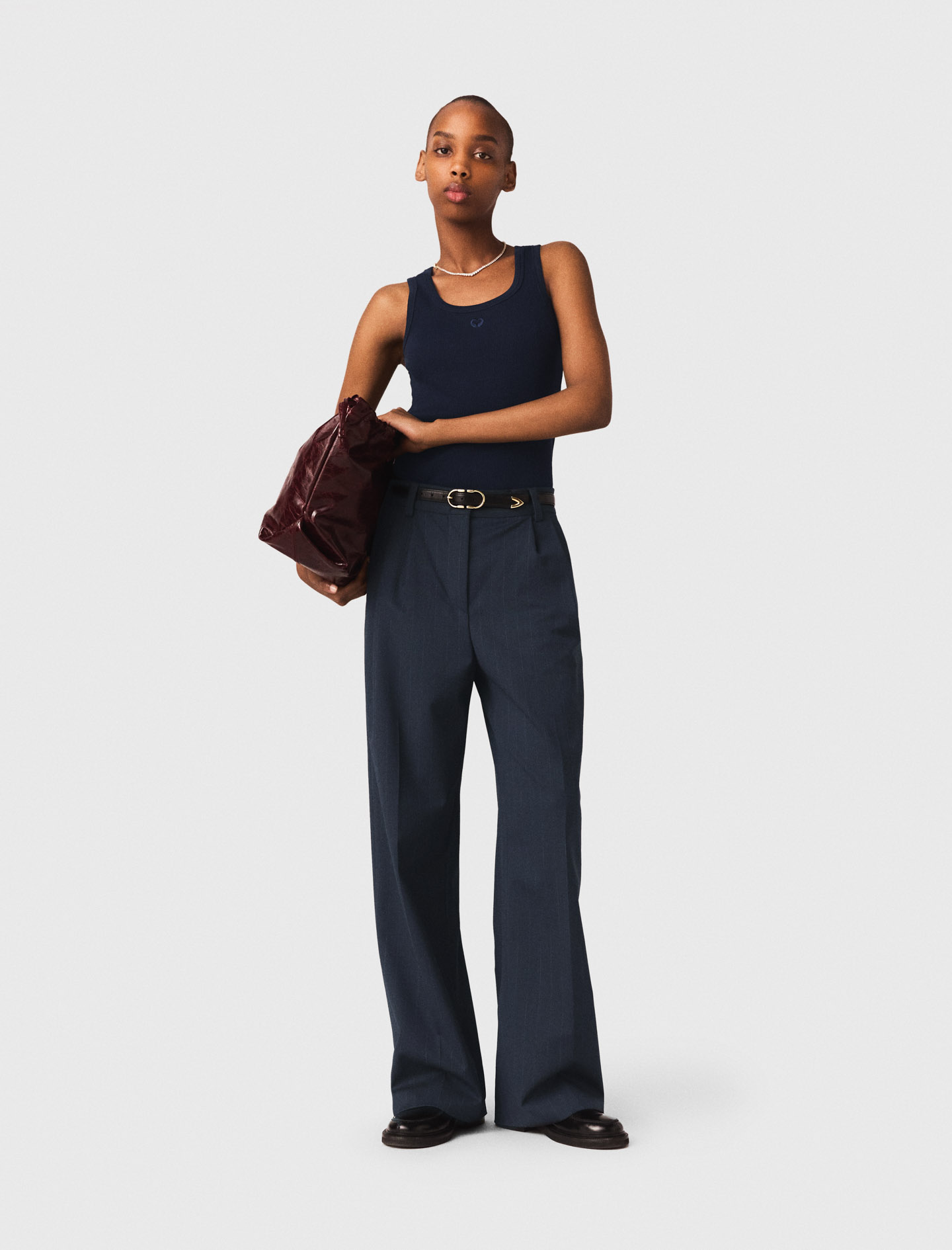 Rib Knit Tank Top - Navy - Size 6 - Maje