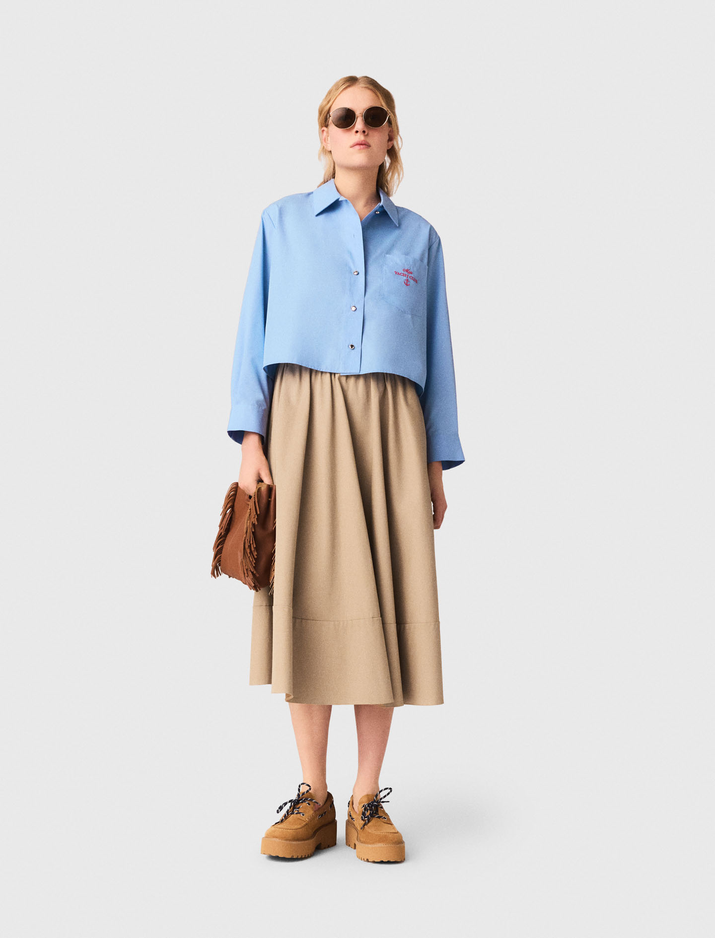Pleated Back Embroidered Shirt - Blue - Size 8 - Maje