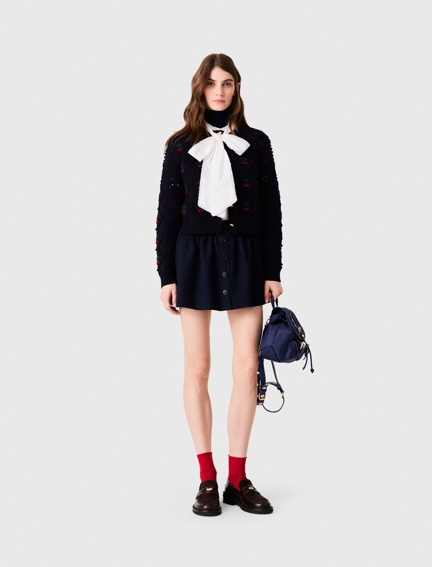 Embroidered Cherry Cardigan - Navy - Size 6 - Maje