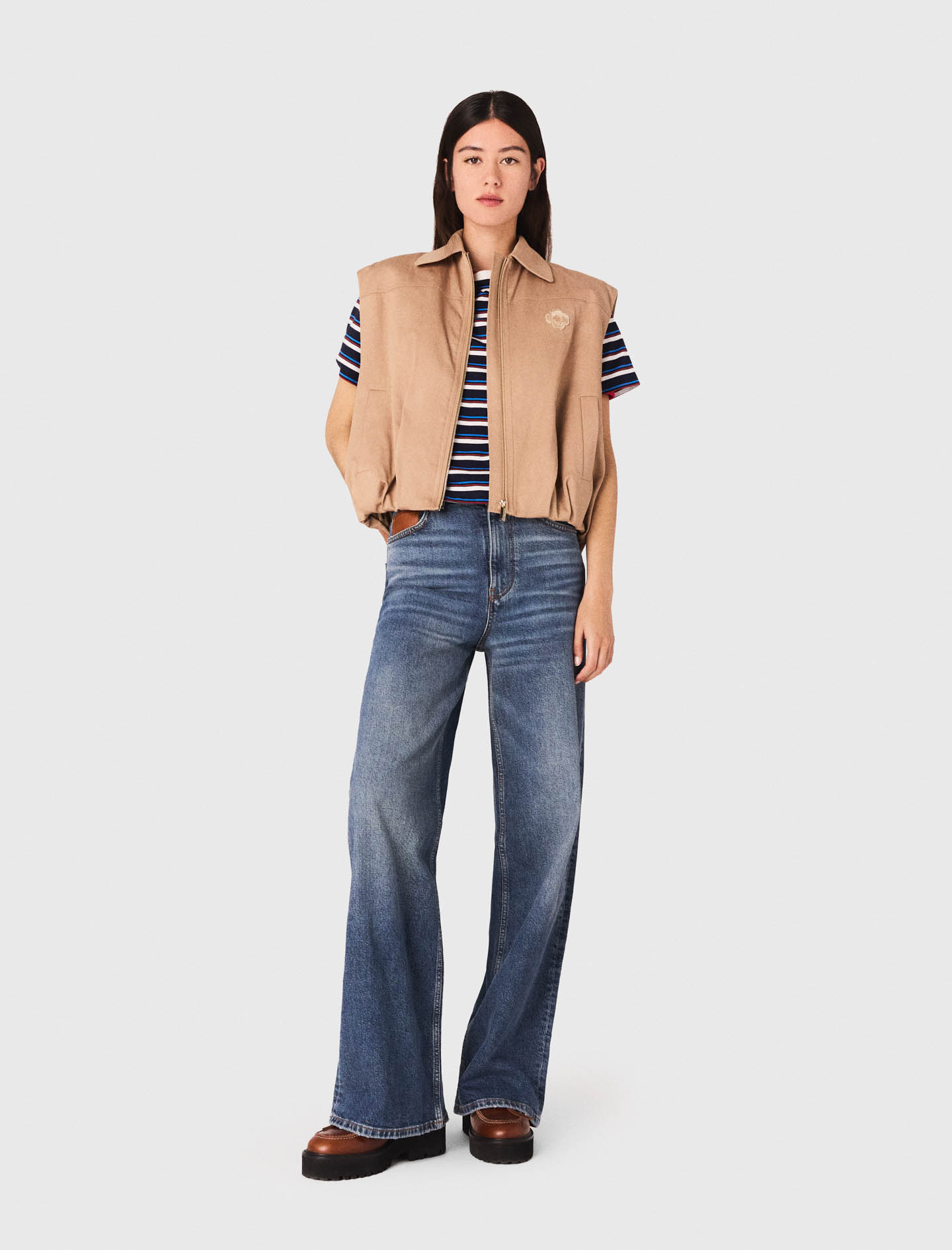 Maje Bardo Sleeveless Jacket In Brown