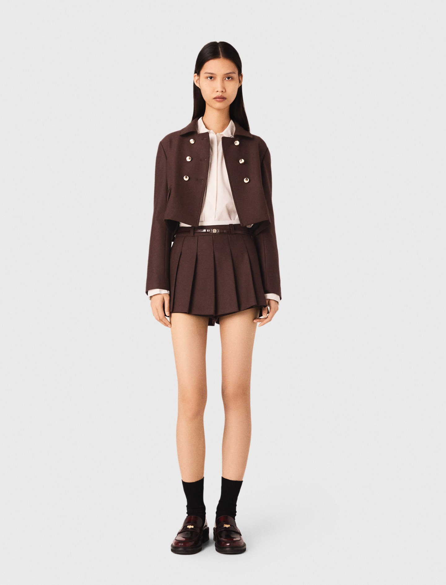 Maje Short Double-breasted Jacket In Brown