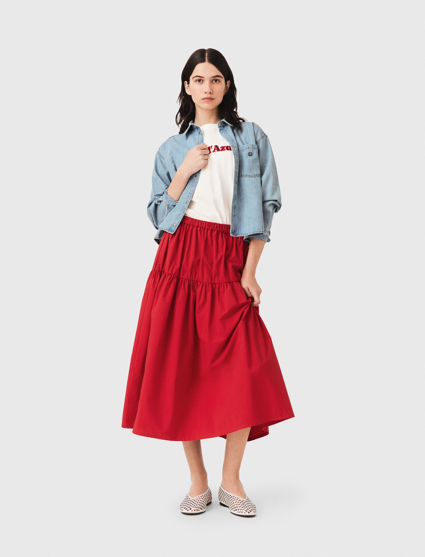 Long Gathered Skirt - Red - Size 6 - Maje