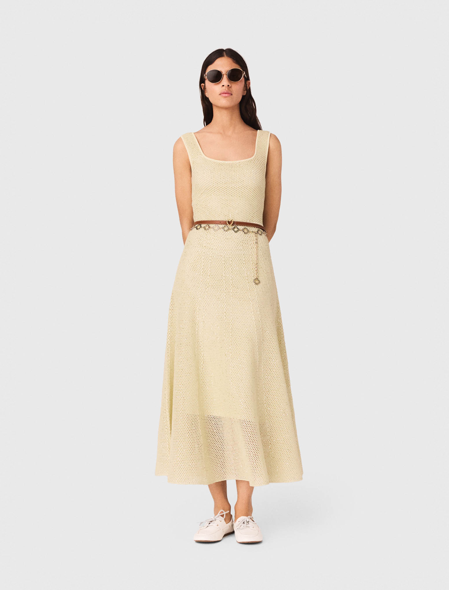 Rhinestone Knit Maxi Dress - Yellow - Size 12 - Maje