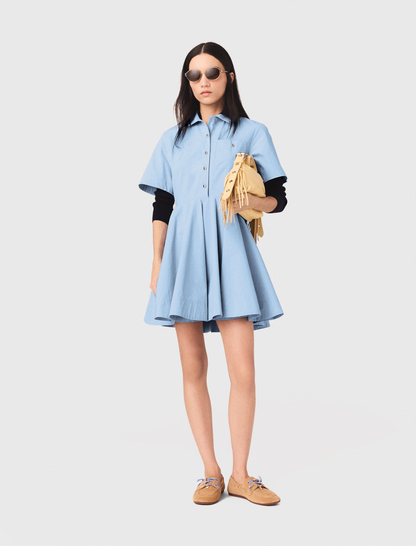 Flared Shirt Dress - Blue - Size 14 - Maje