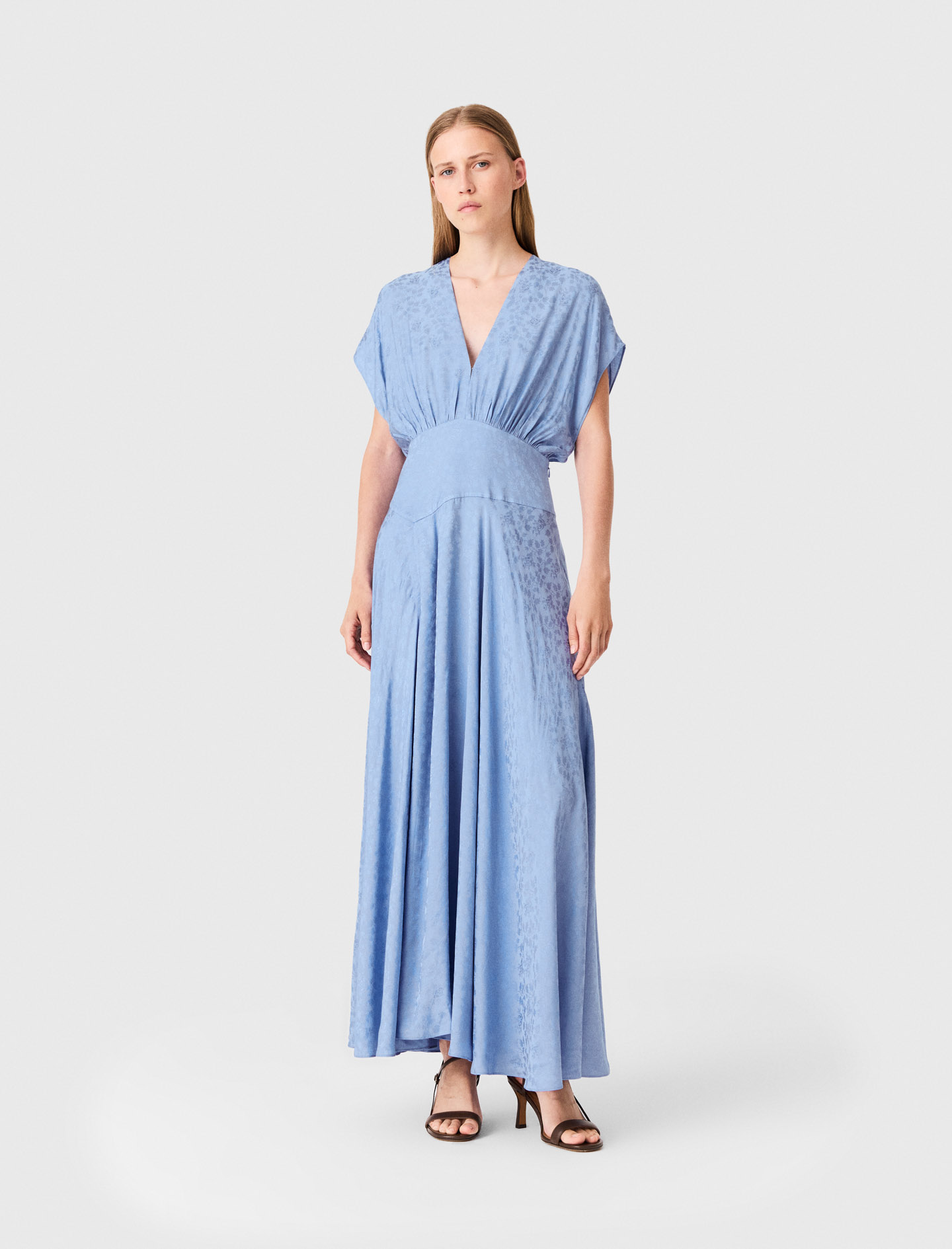 Jacquard Print Maxi Dress - Blue - Size 6 - Maje