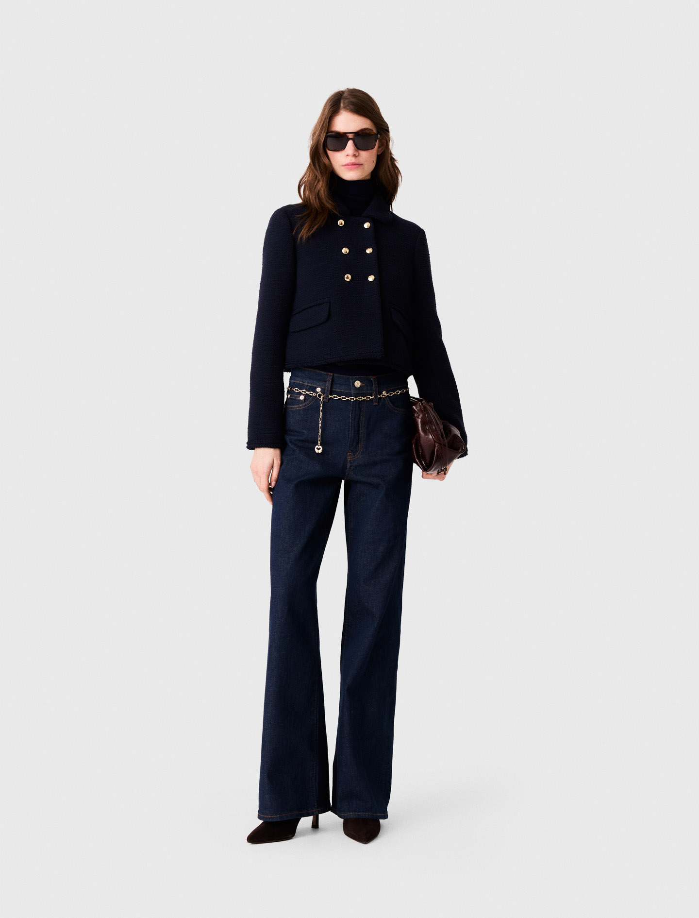 Short Tweed Jacket - Navy - Size 10 - Maje