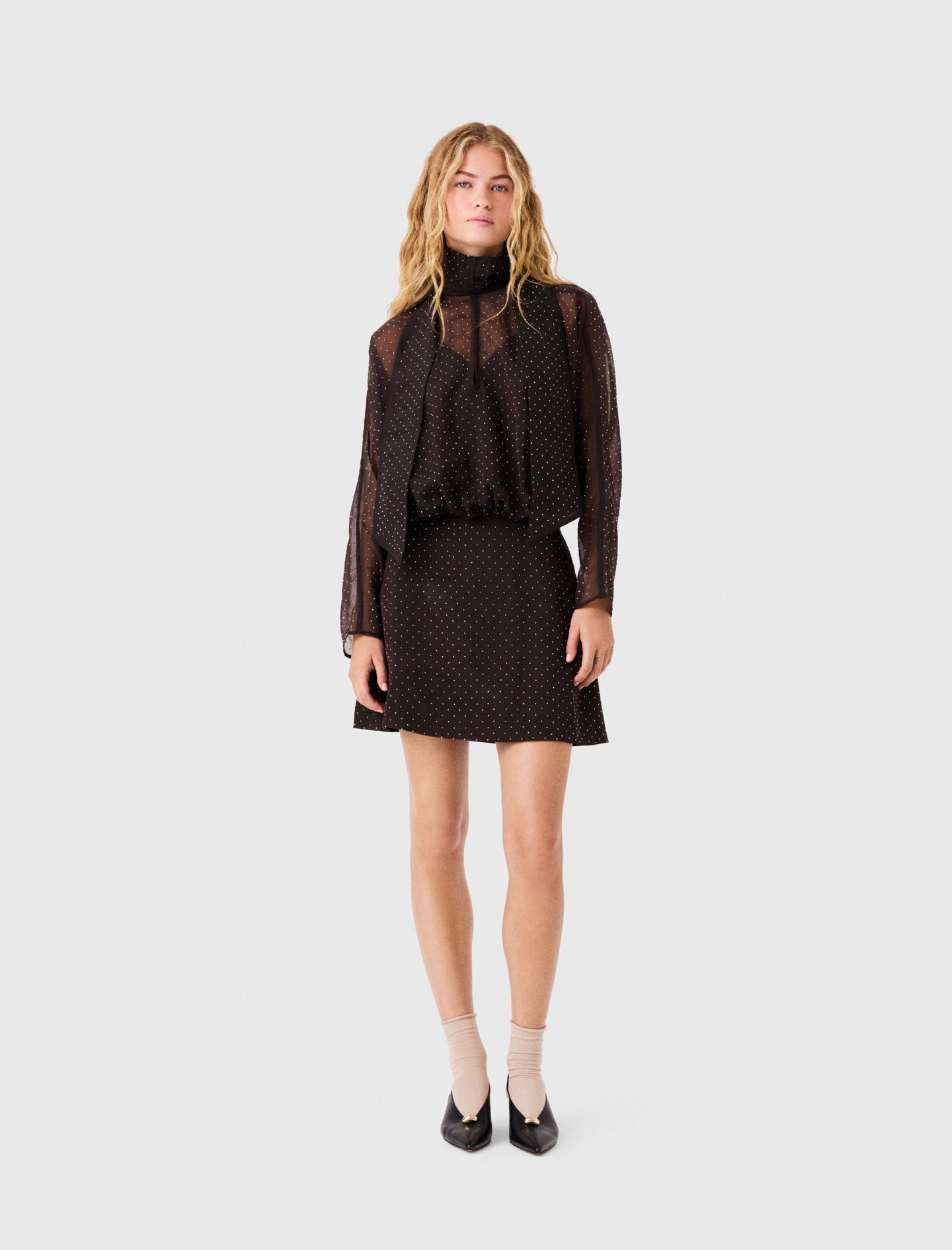 Short Rhinestone Tie-neck Dress - Dark Brown - Size 12 - Maje