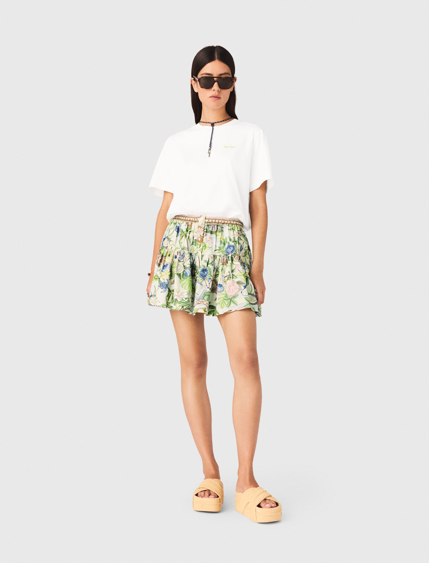 Printed Ruffled Skirt - Postcard Print - Size 6 - Maje