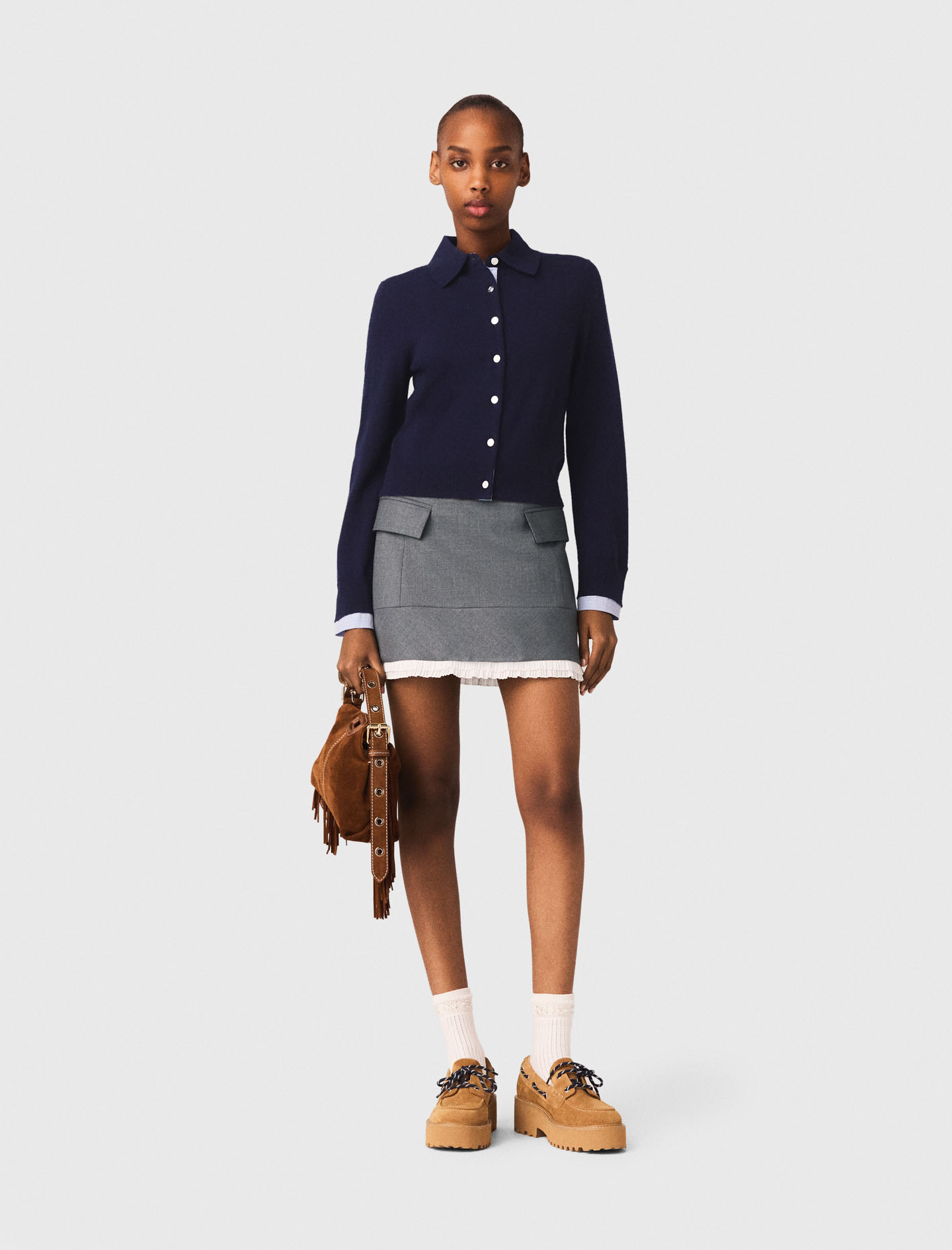 A-line Poplin Skirt With Band - Grey - Size 14 - Maje