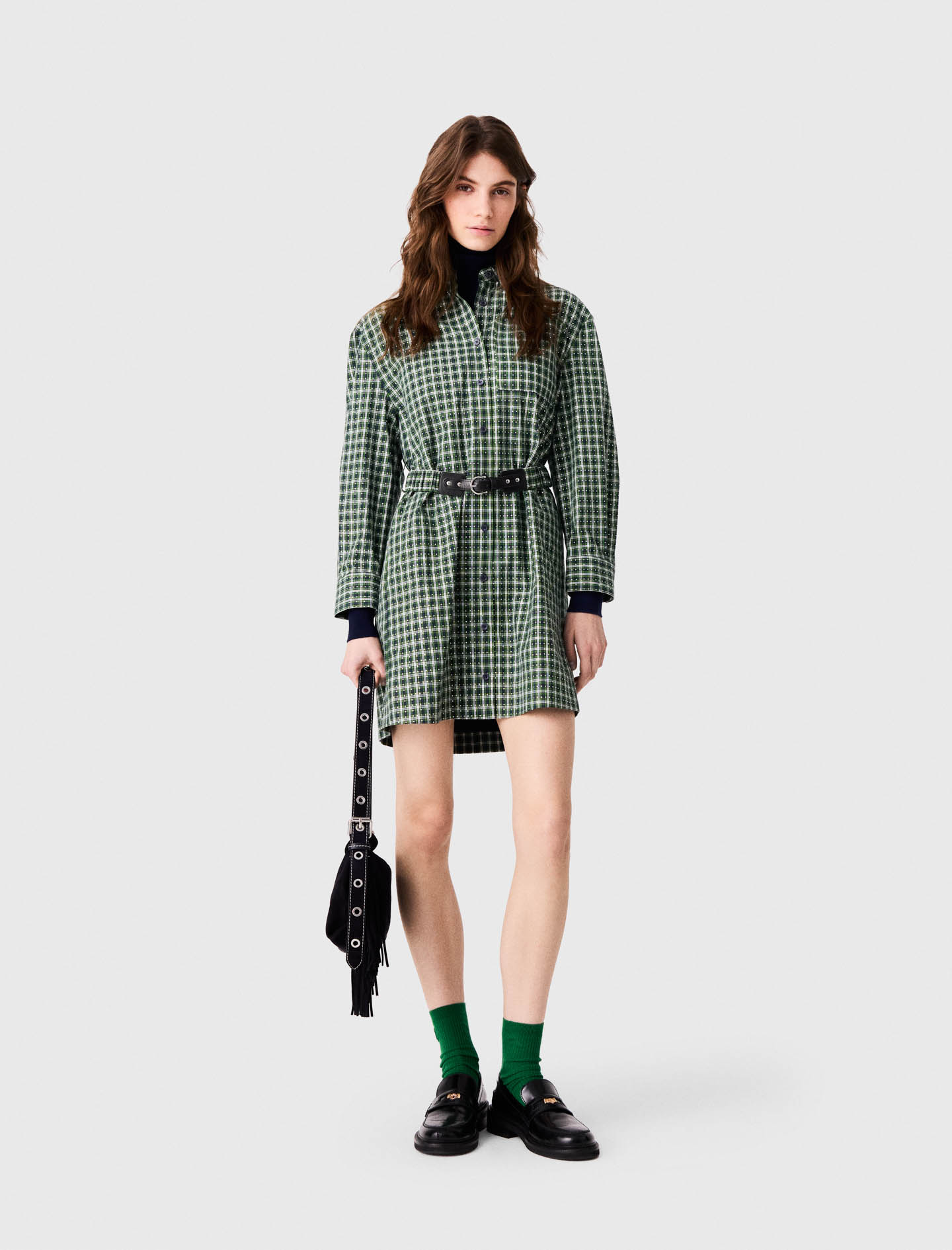 Short Shirt Dress With Rhinestones - Green - Size 8 - Maje