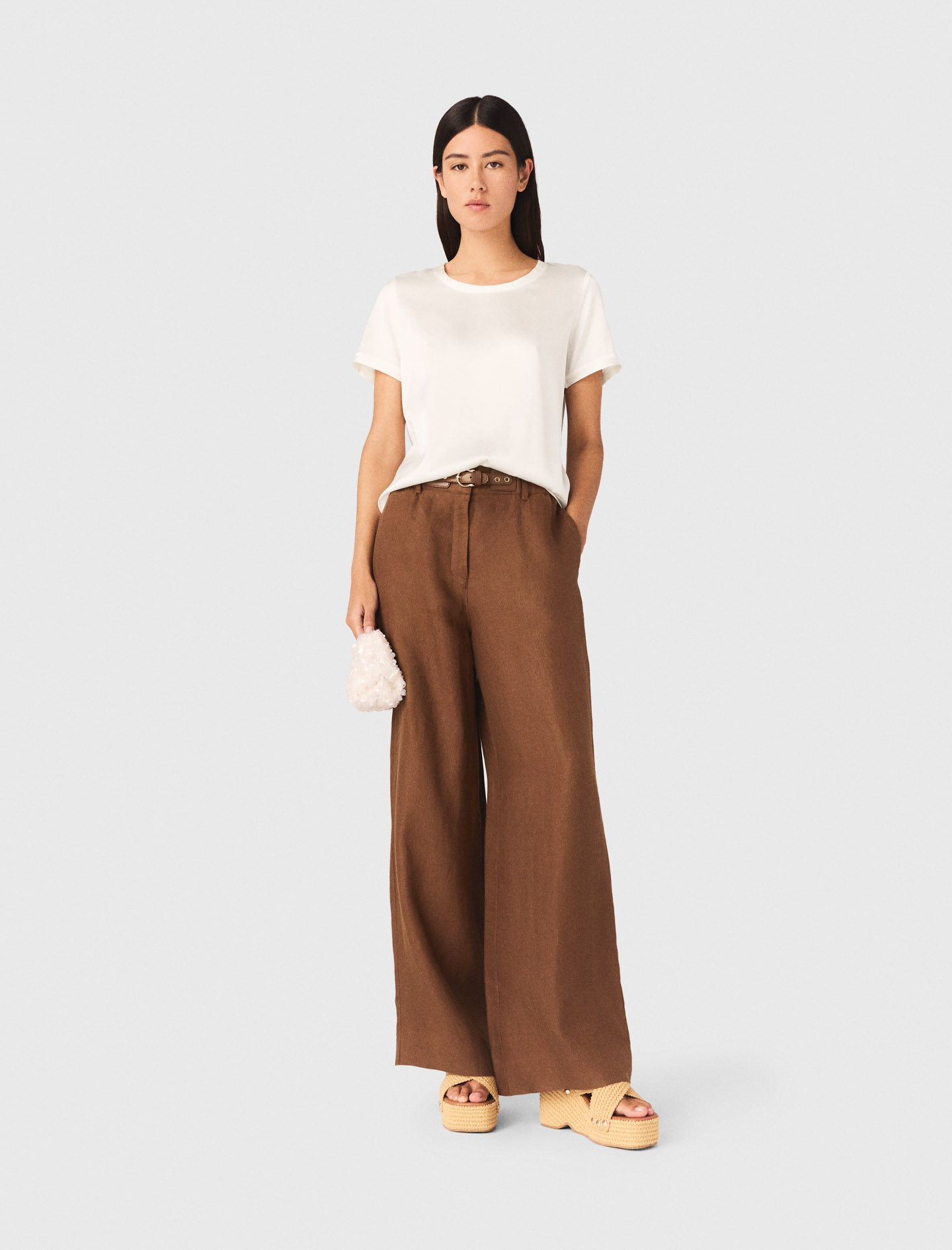 Short-sleeved Silk Top - White - Size 8 - Maje