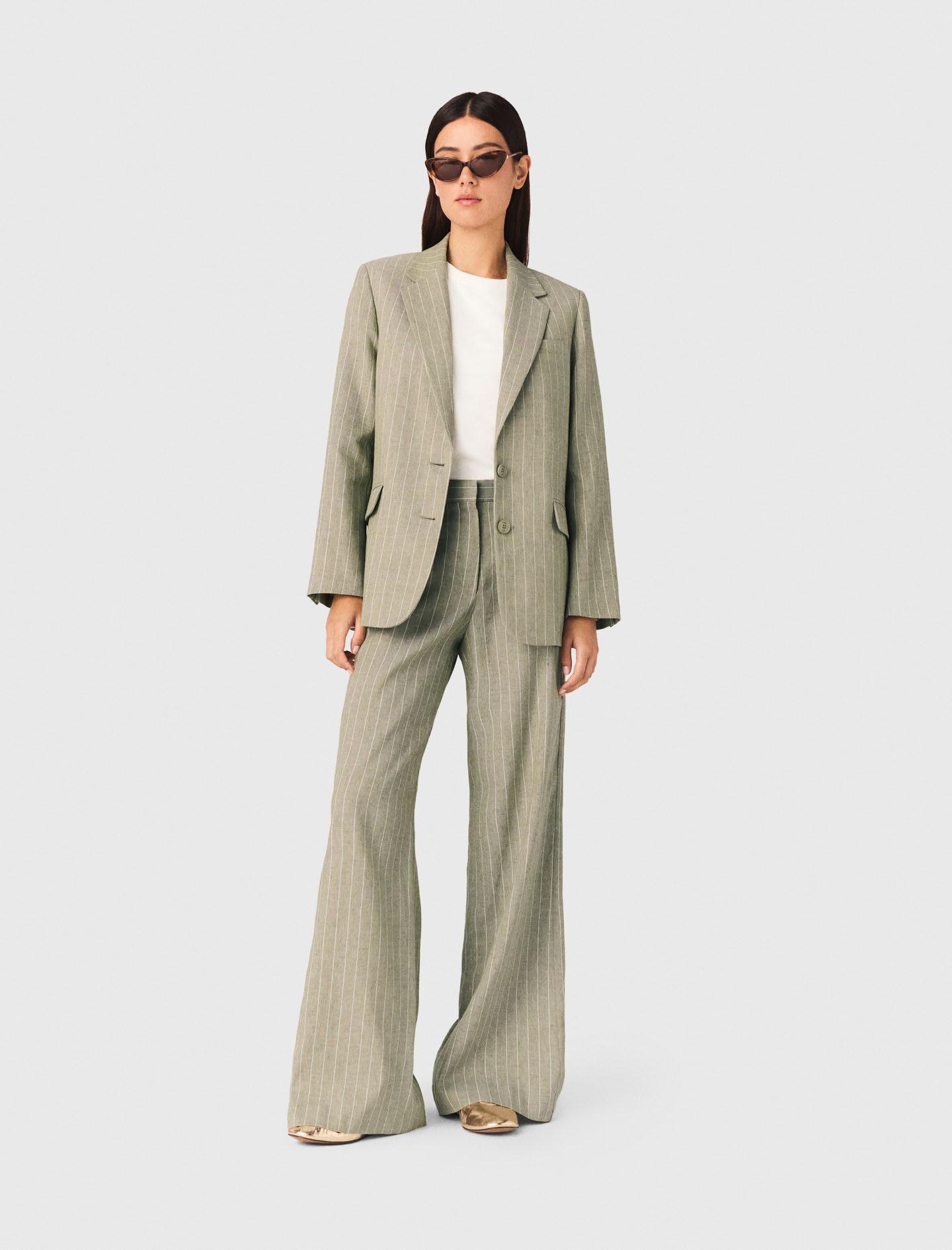 Linen-blend Suit Trousers - Khaki - Size 10 - Maje