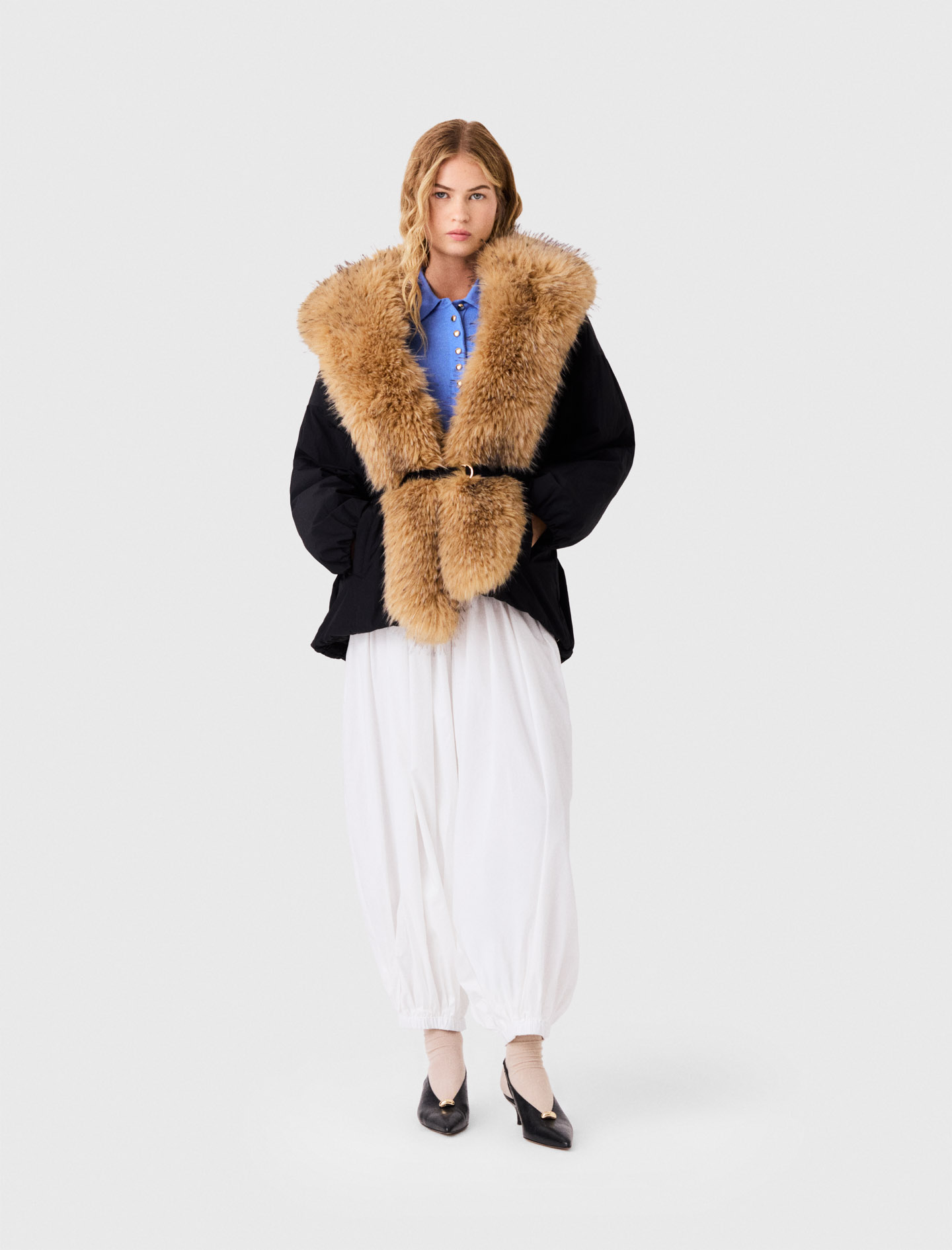 Oversized Faux Fur Collar Parka - Black - Size 14 - Maje