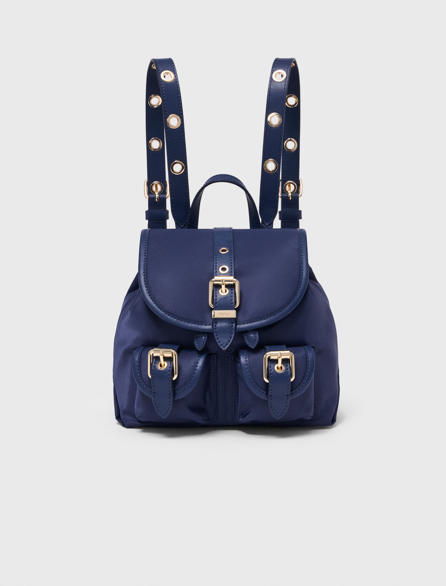 Mini Leather And Nylon Backpack - Marine Blue - Maje