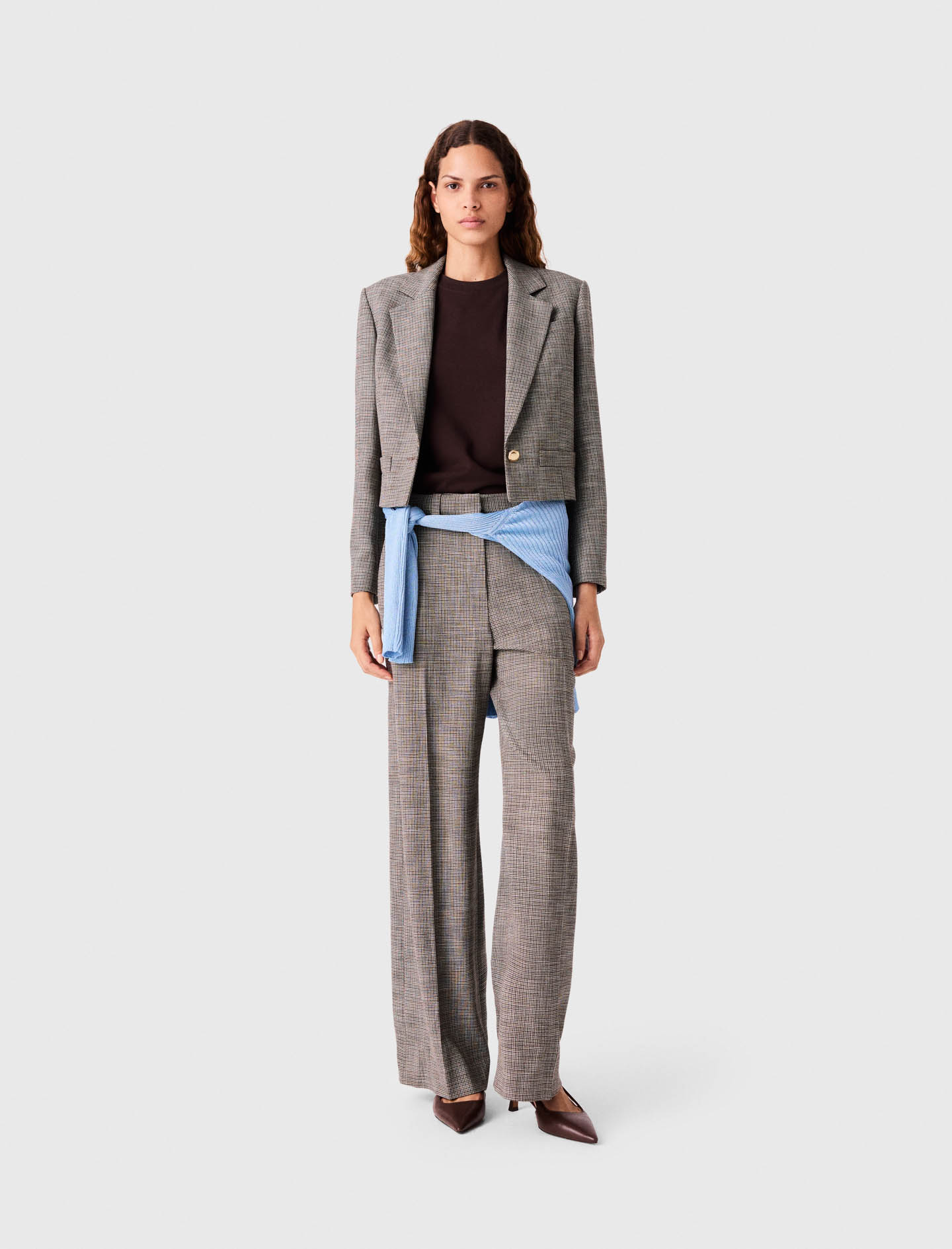Short Checked Suit Jacket - Brown - Size 12 - Maje