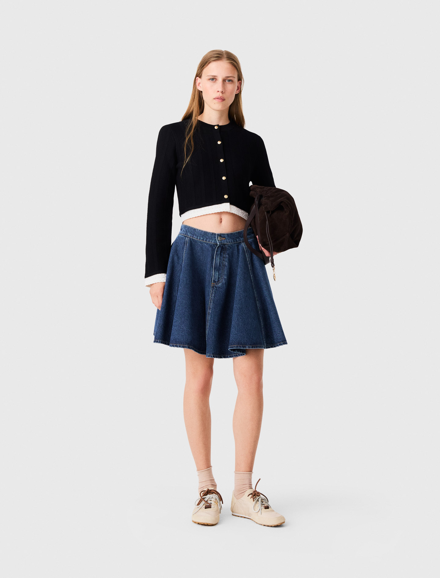 Cardigan With Contrast Band - Black - Size 12 - Maje