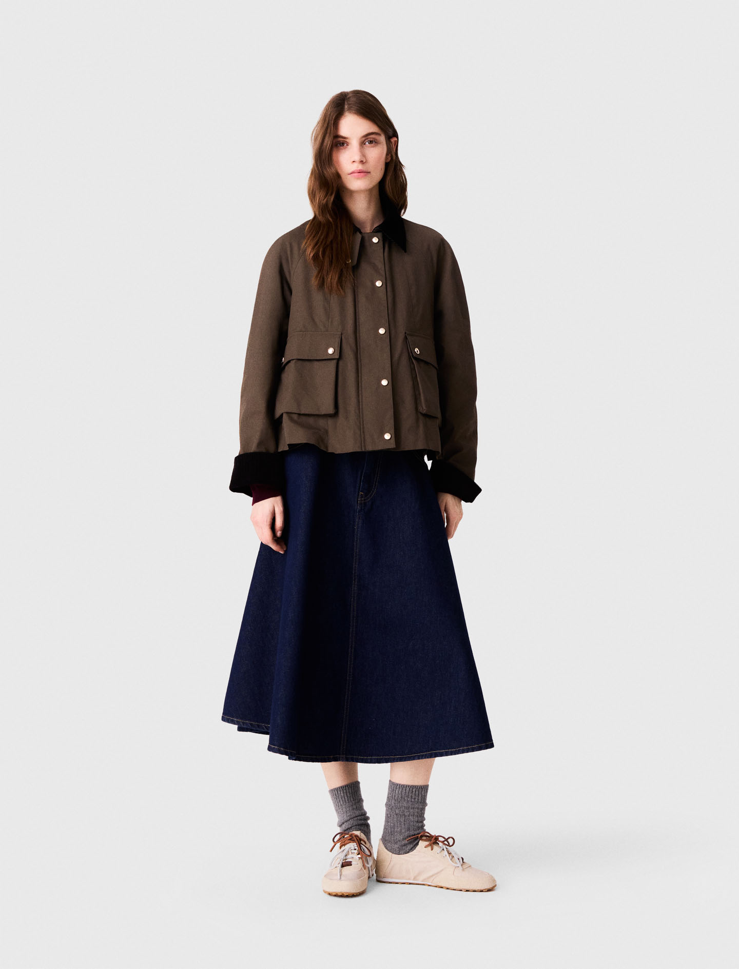 Cotton Trapeze Jacket - Khaki - Size 10 - Maje