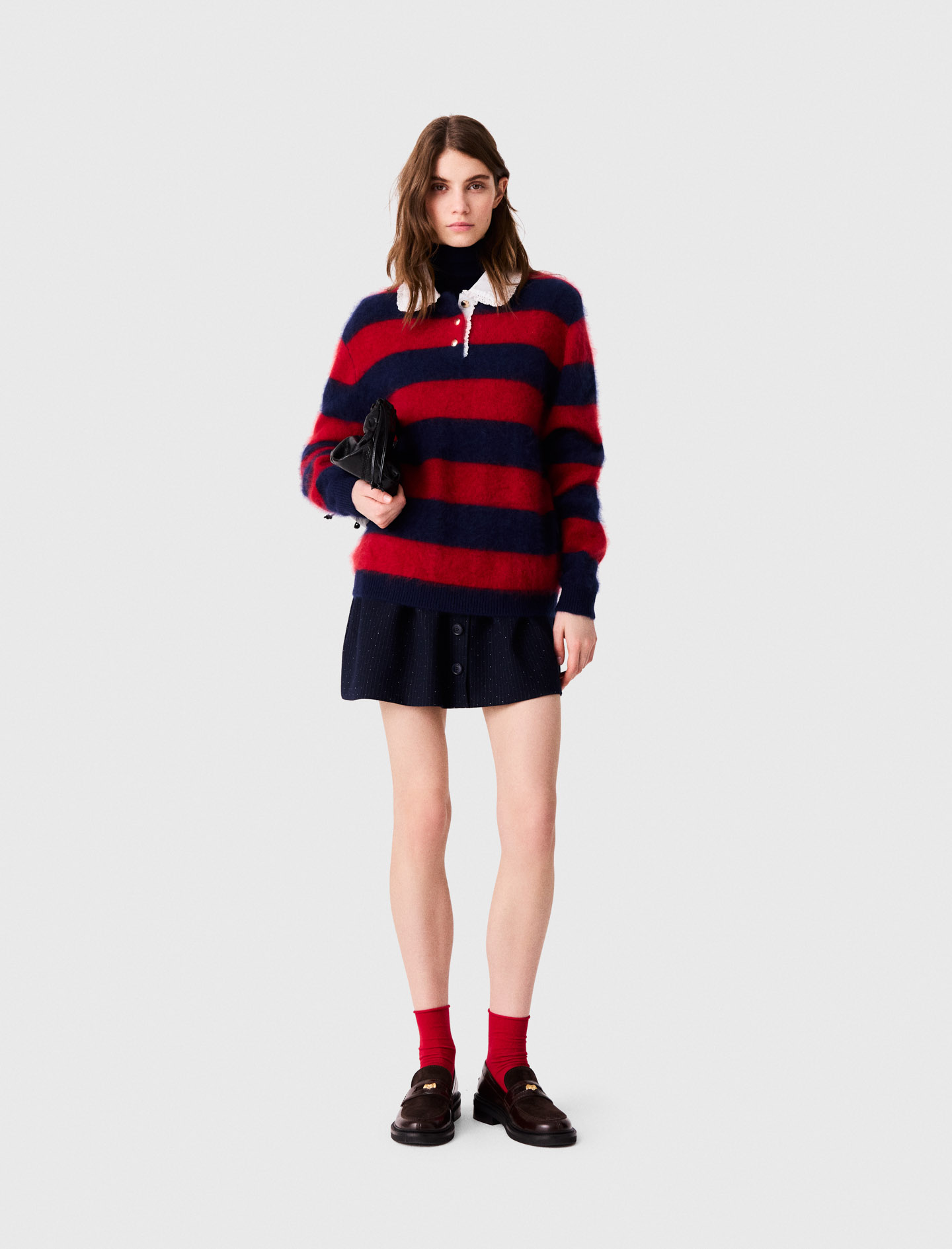 Fluffy Jumper With Poplin Collar - Multi-coloured - Size 6 - Maje