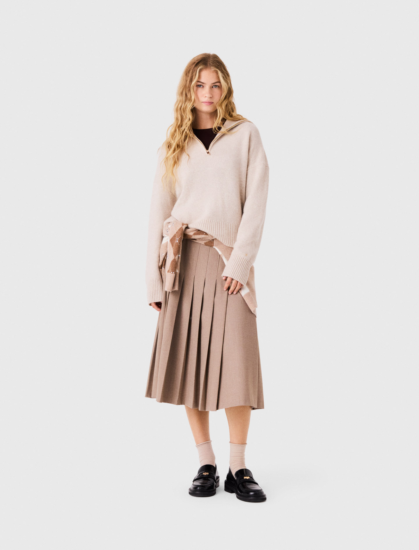 Zip-neck Cashmere Jumper - Beige - Size 8 - Maje